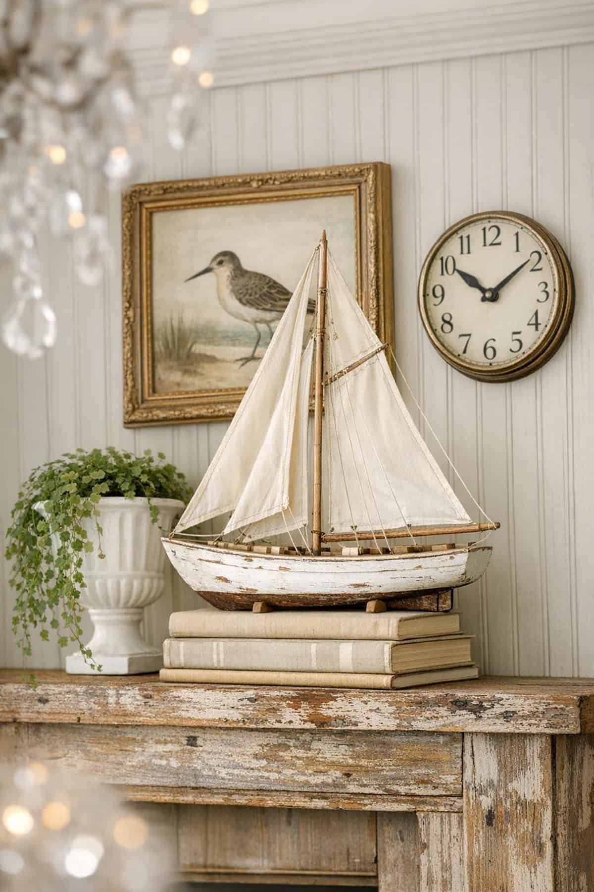 Weathered Wood Sailboat Mantel