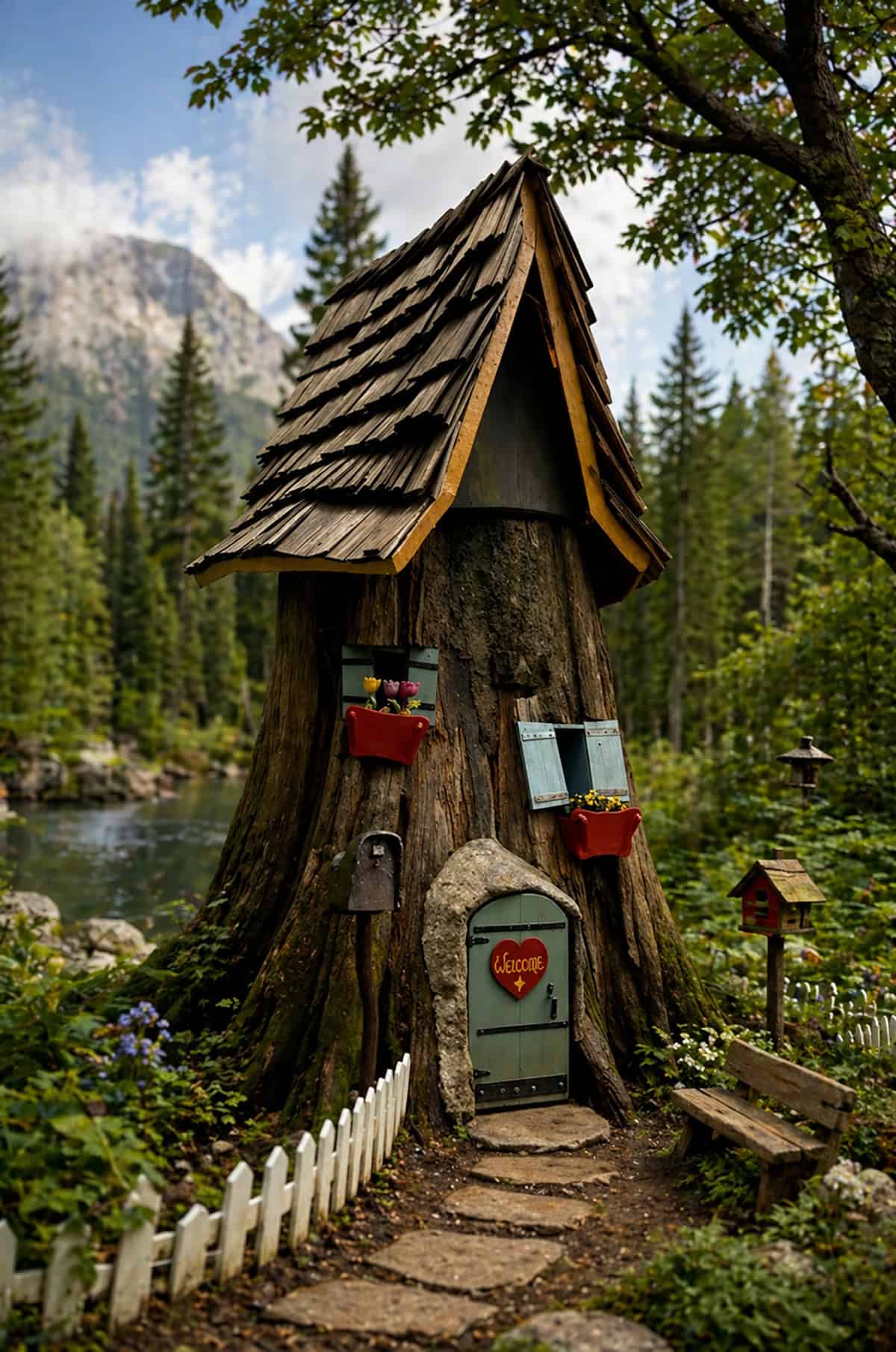 Woodland Fairy House Built into Tree Trunk