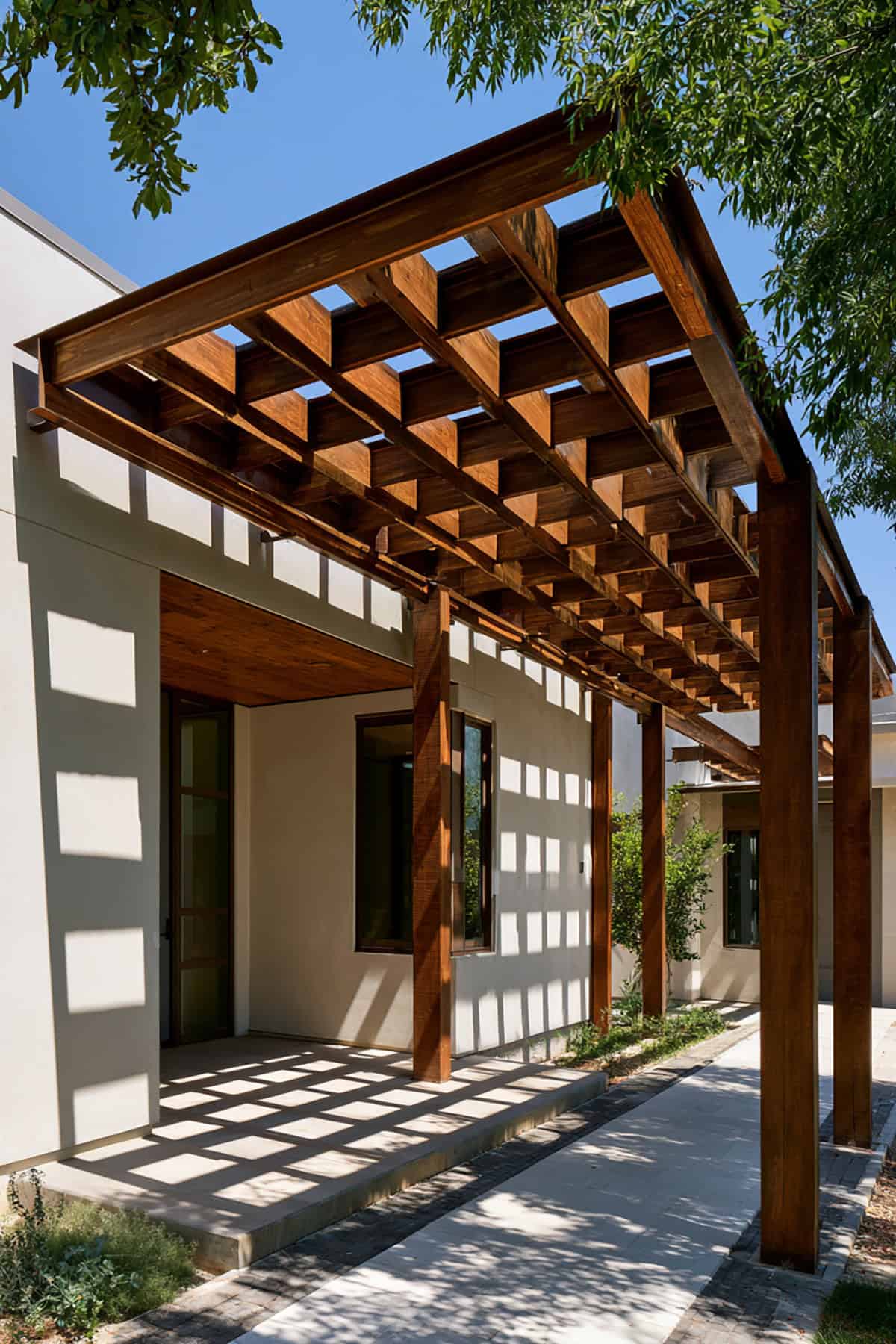 Bungalow With Front Pergola Structure for Depth