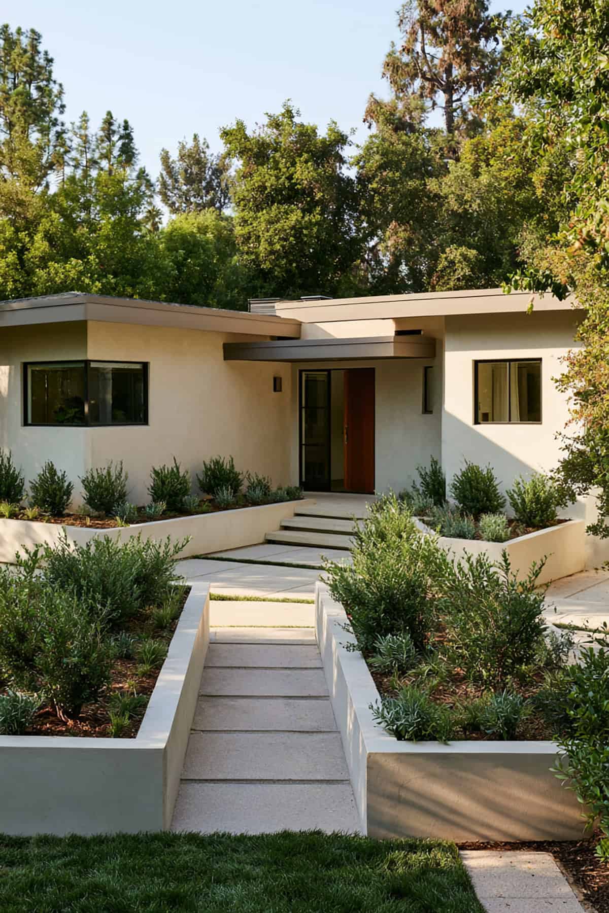 Bungalow With Wraparound Low Planter Borders