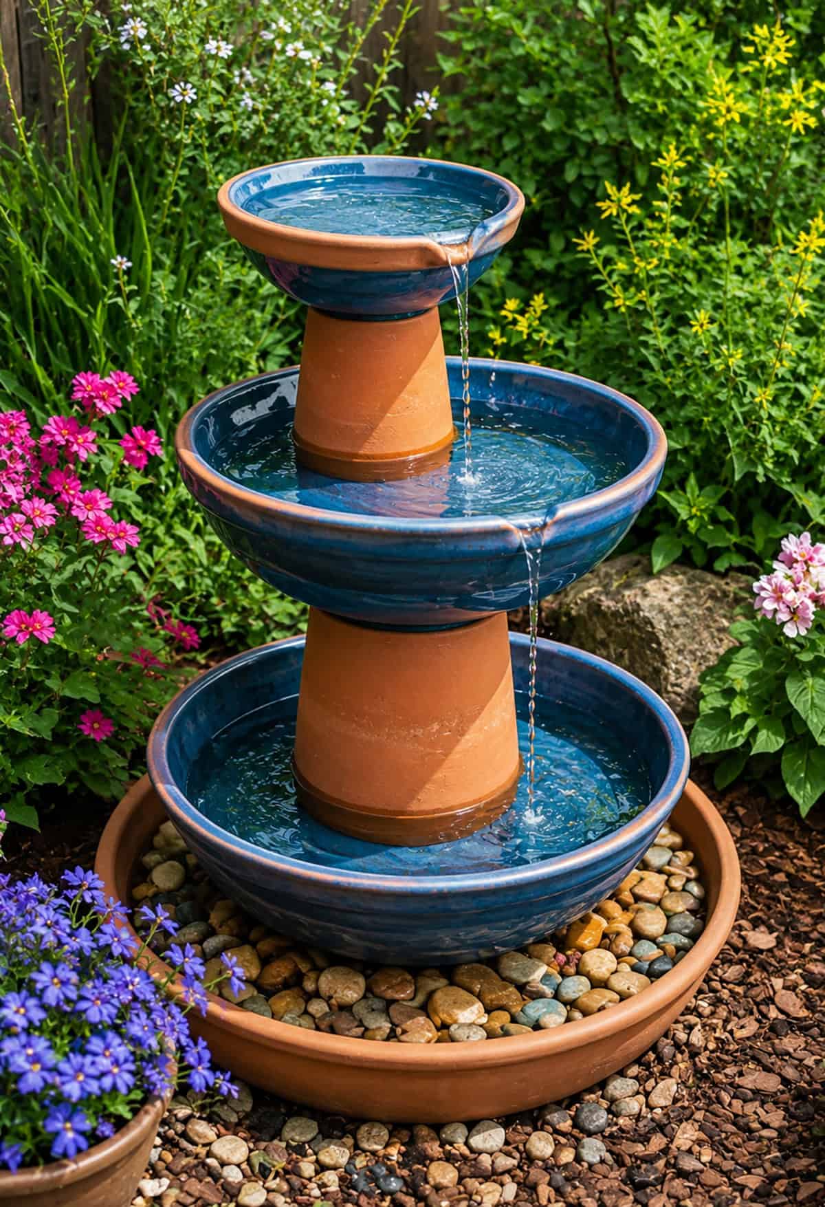 Cascading Water Bird Bath
