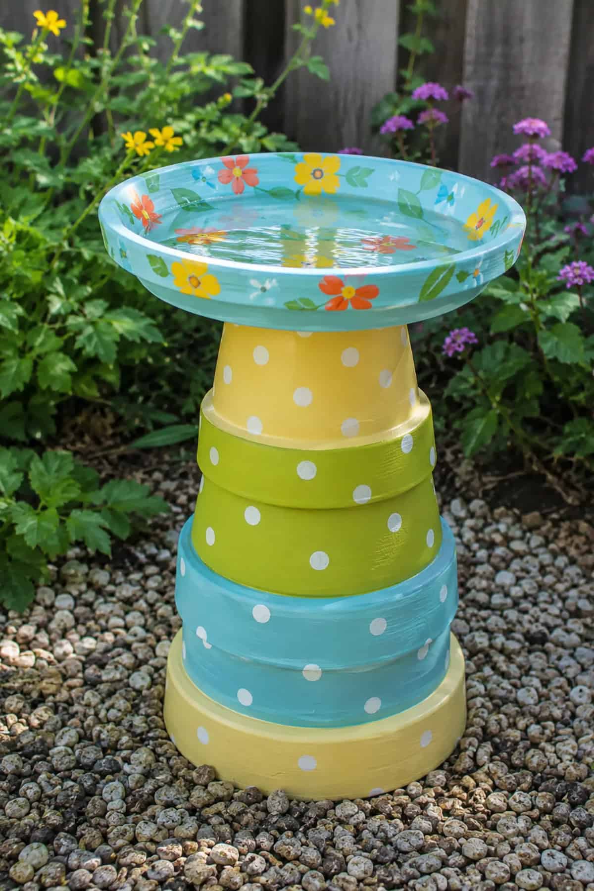 Colorful Painted Pot Bird Bath