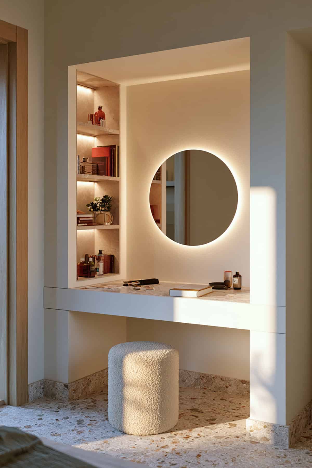 Compact Wall Niche Makeup Vanity Setup