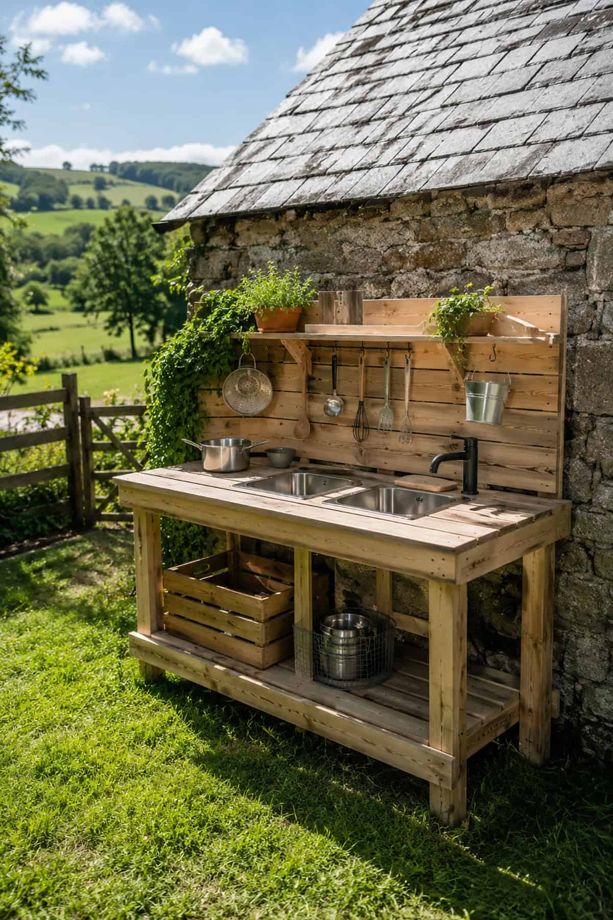 Country Mud Kitchen With Twin Wash Basins