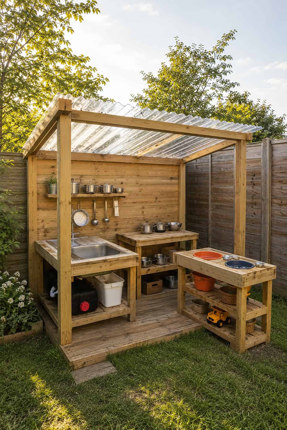 Covered Mud Kitchen With Multiple Work Areas