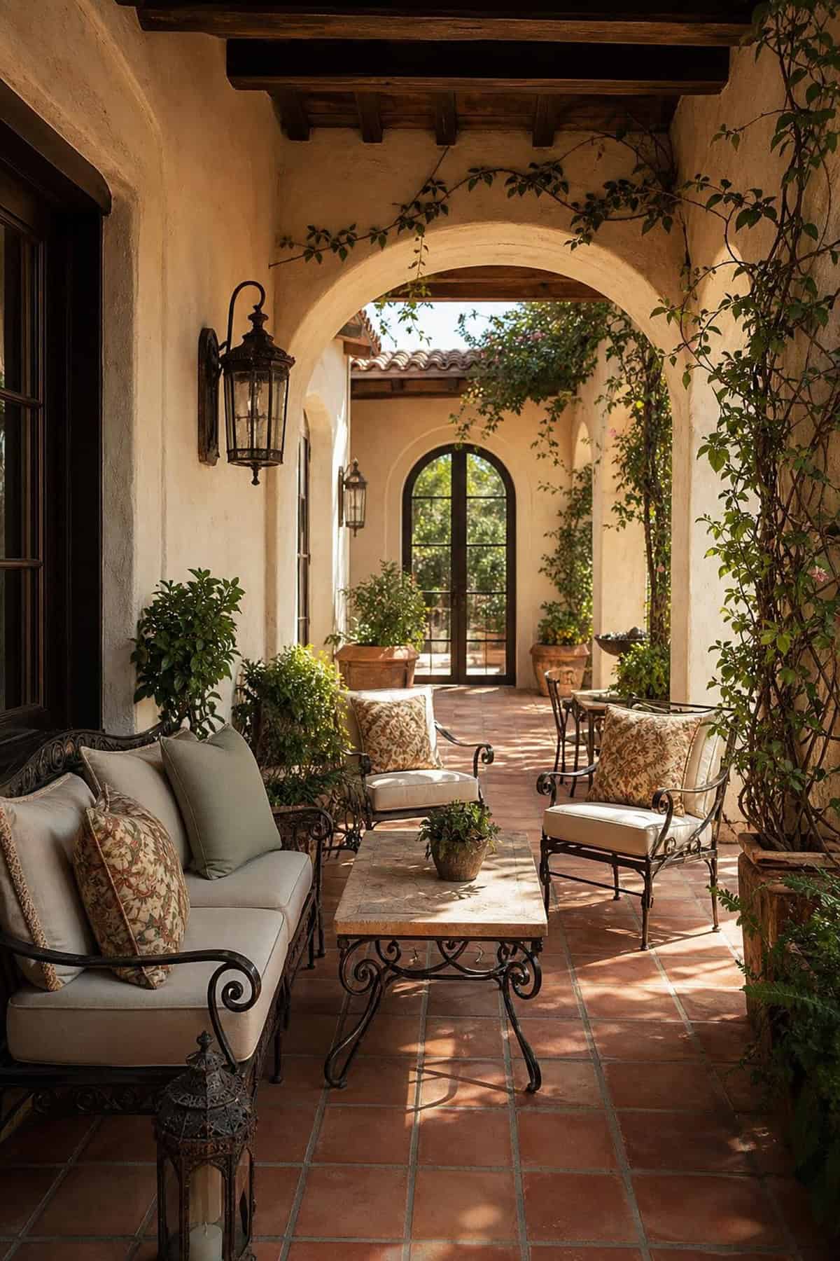 Covered Patio With Arched Openings And Mediterranean Style