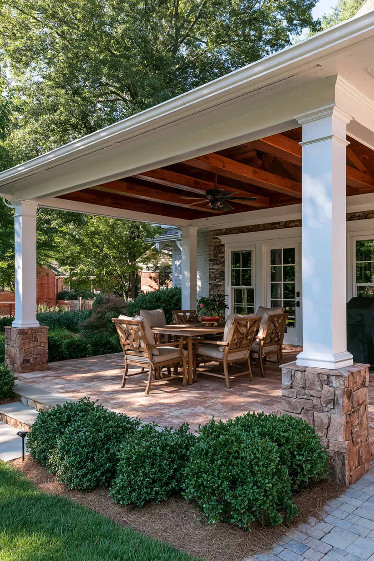 Covered Patio With Outdoor Dining And Ceiling Fan