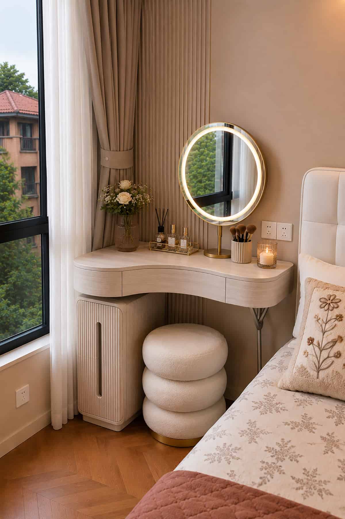 Curved Corner Makeup Vanity Table