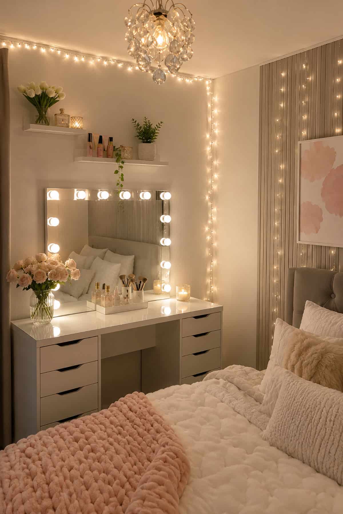 Fairy Light Vanity Table Setup