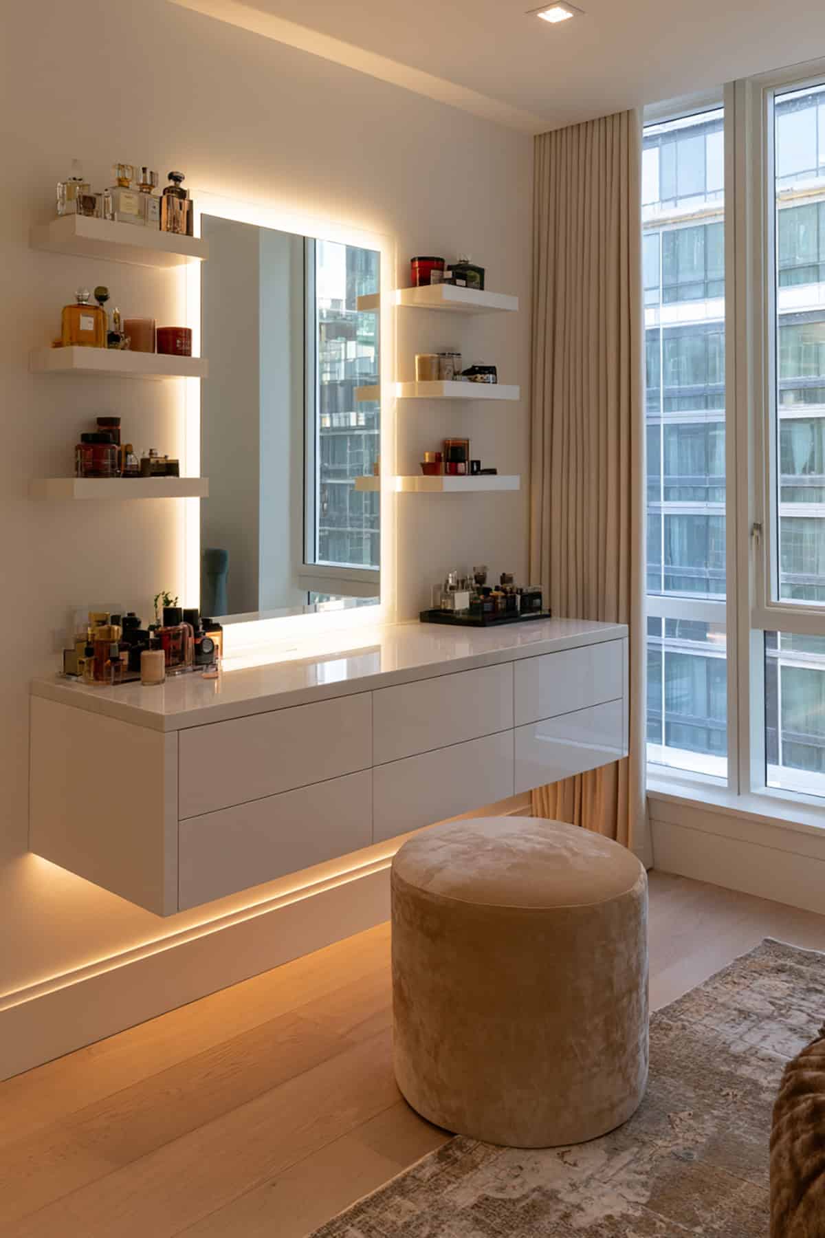 Floating Makeup Vanity With Under Glow Lighting