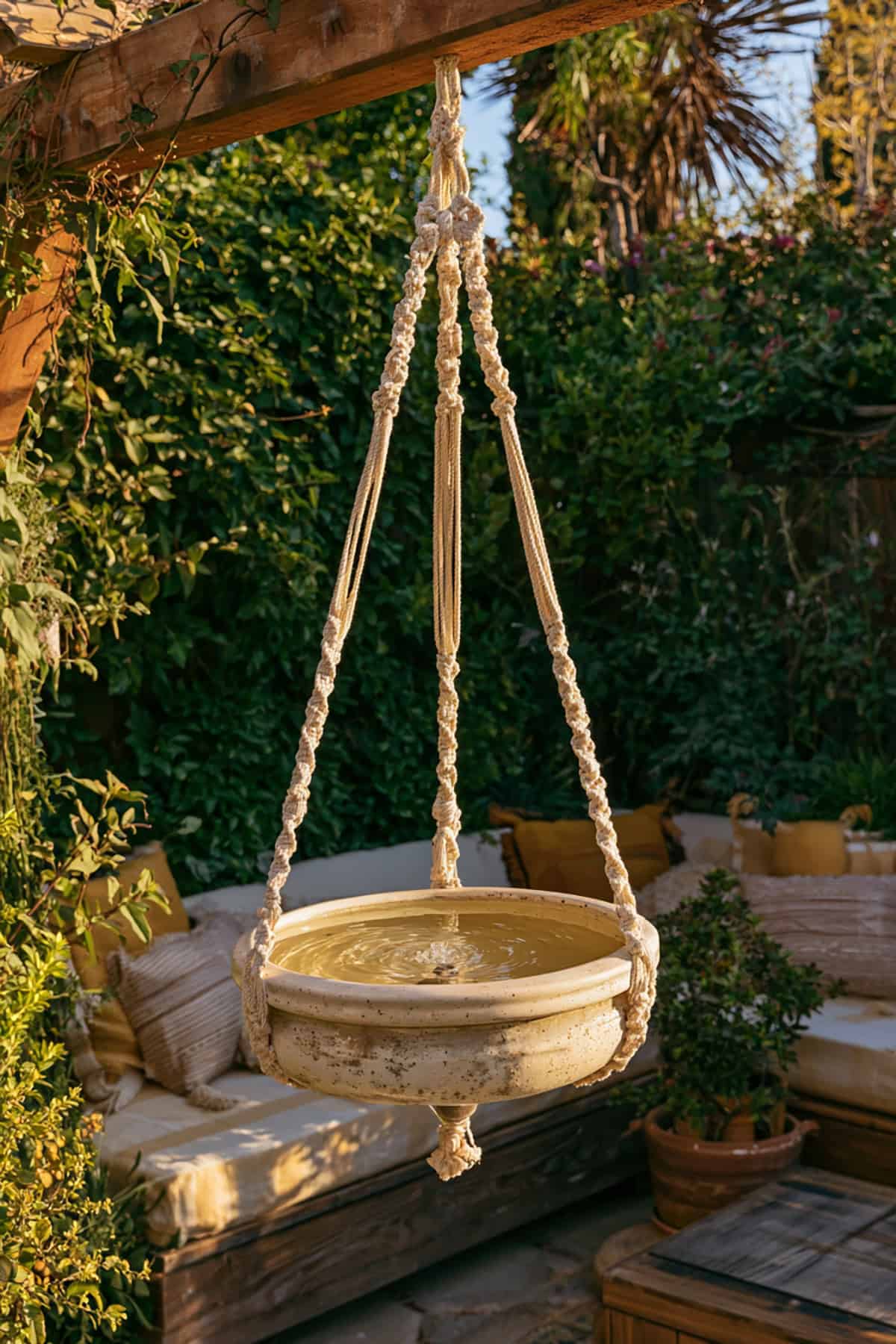 Hanging Macrame Bird Bath