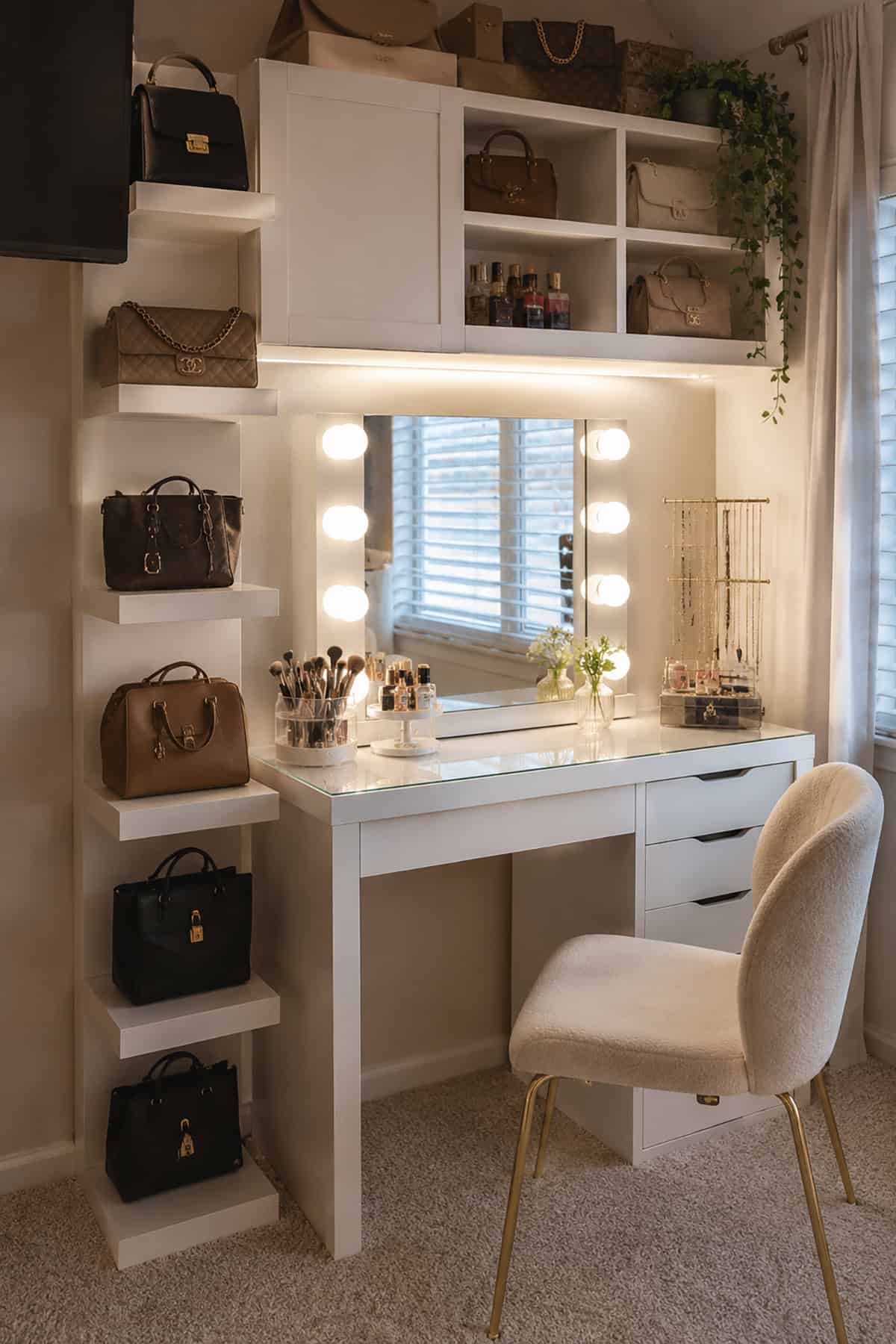 Hollywood Mirror Vanity With Bag Shelves
