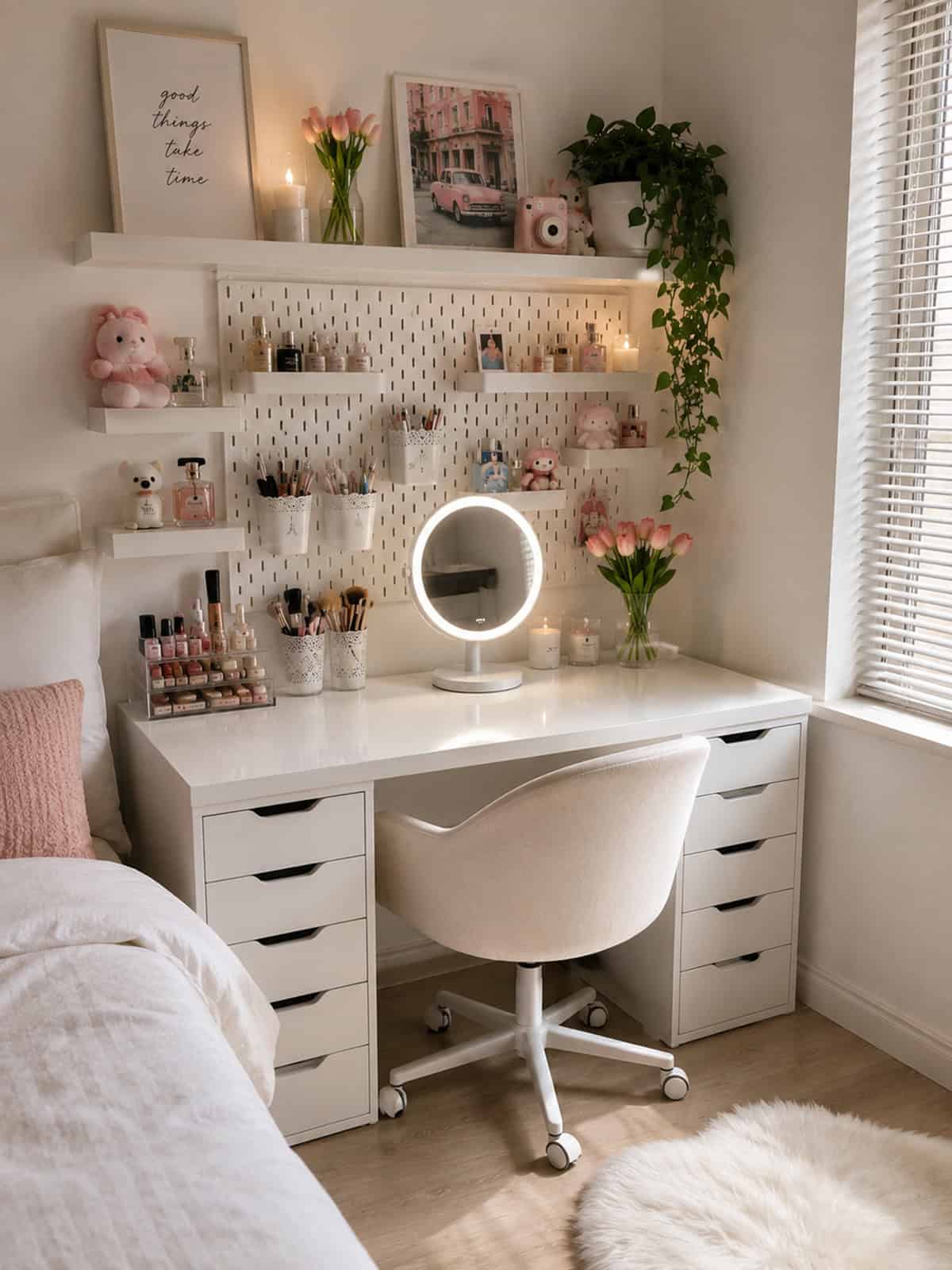 Kawaii Vanity Desk with Pegboard