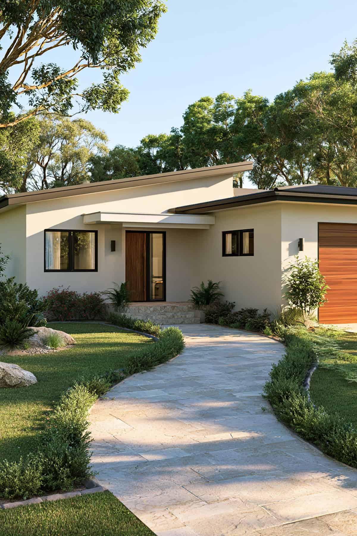 Light Taupe Bungalow With Soft Curved Pathway Entry