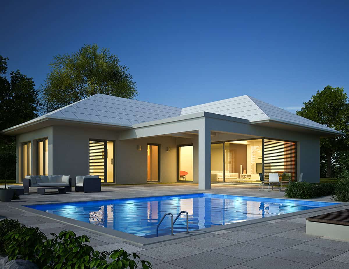 Luxury Bungalow Exterior With Poolside