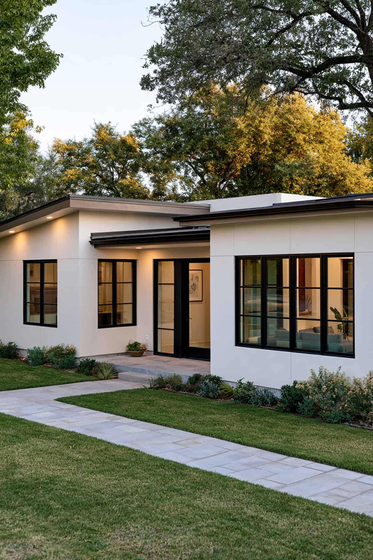 Matte Black Window Frame Bungalow With Neutral Walls