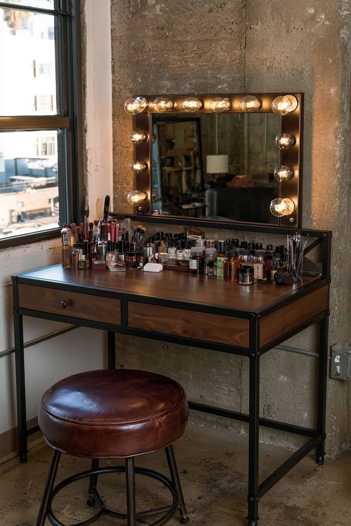 Modern Industrial Makeup Vanity Setup