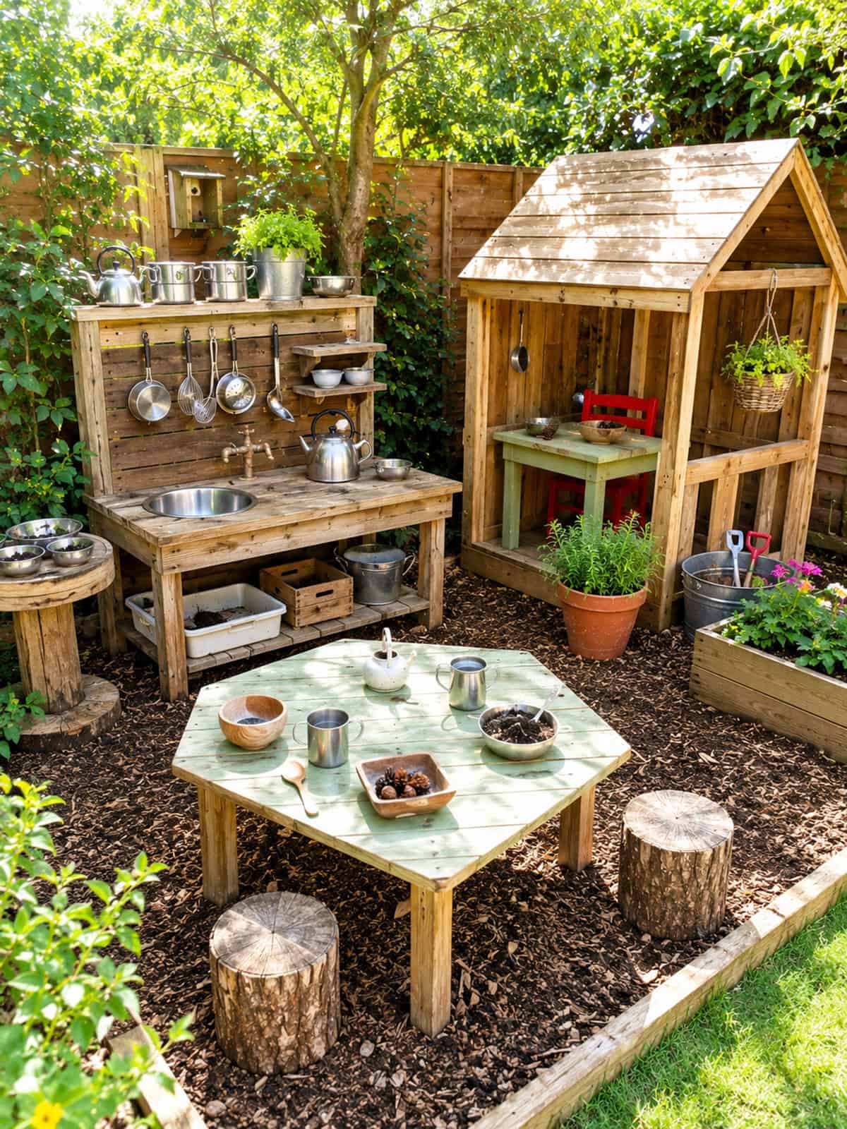 Mud Kitchen And Playhouse Backyard Combo