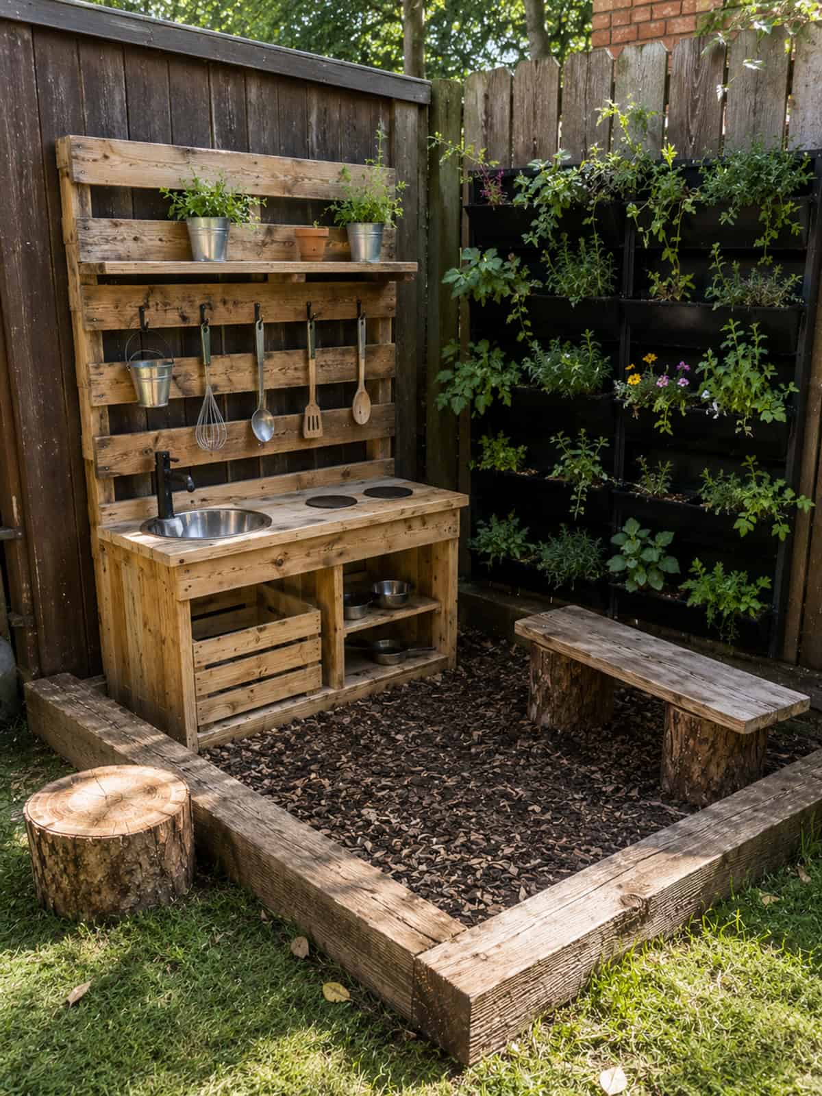 Mud Kitchen Corner Beside A Living Plant Wall
