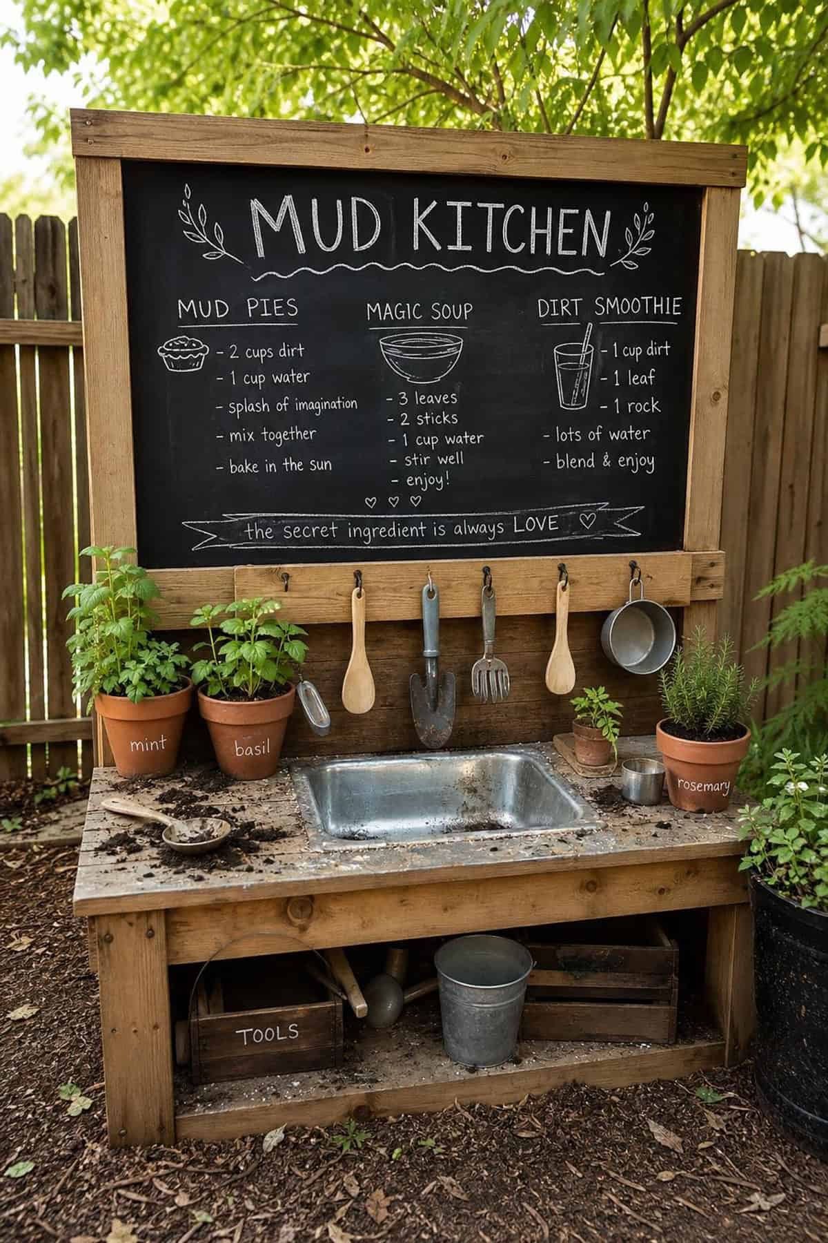 Mud Kitchen With Chalkboard Recipe Wall