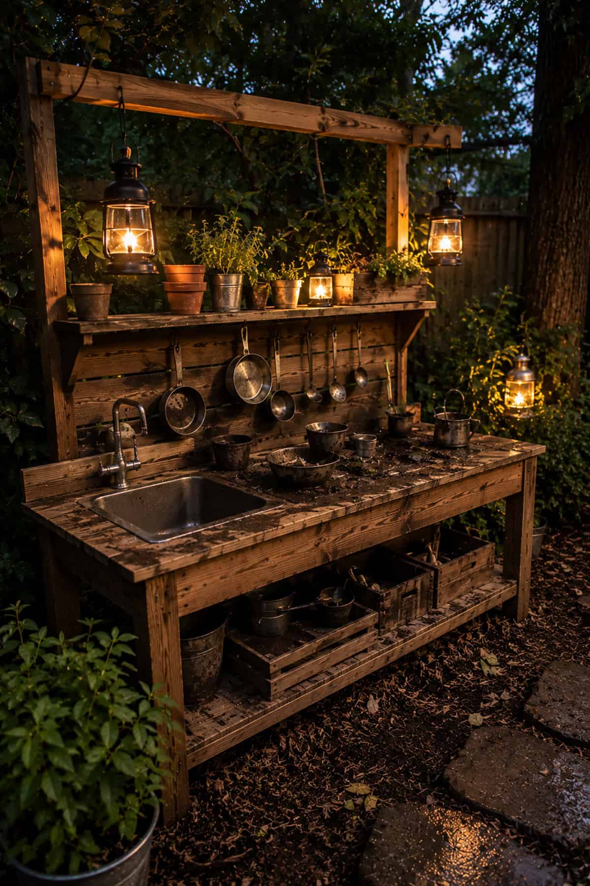 Mud Kitchen With Hanging Lantern Lighting