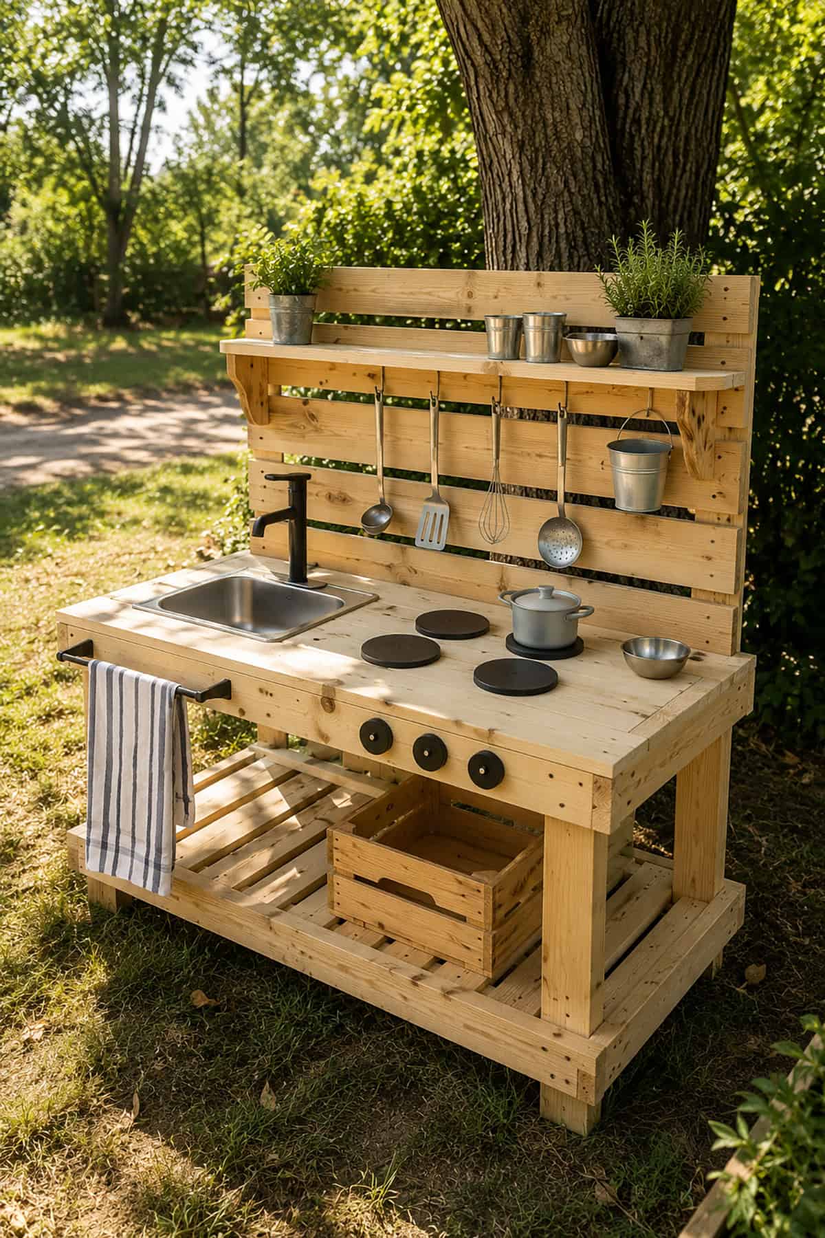 Mud Kitchen With Minimalist Open Counter