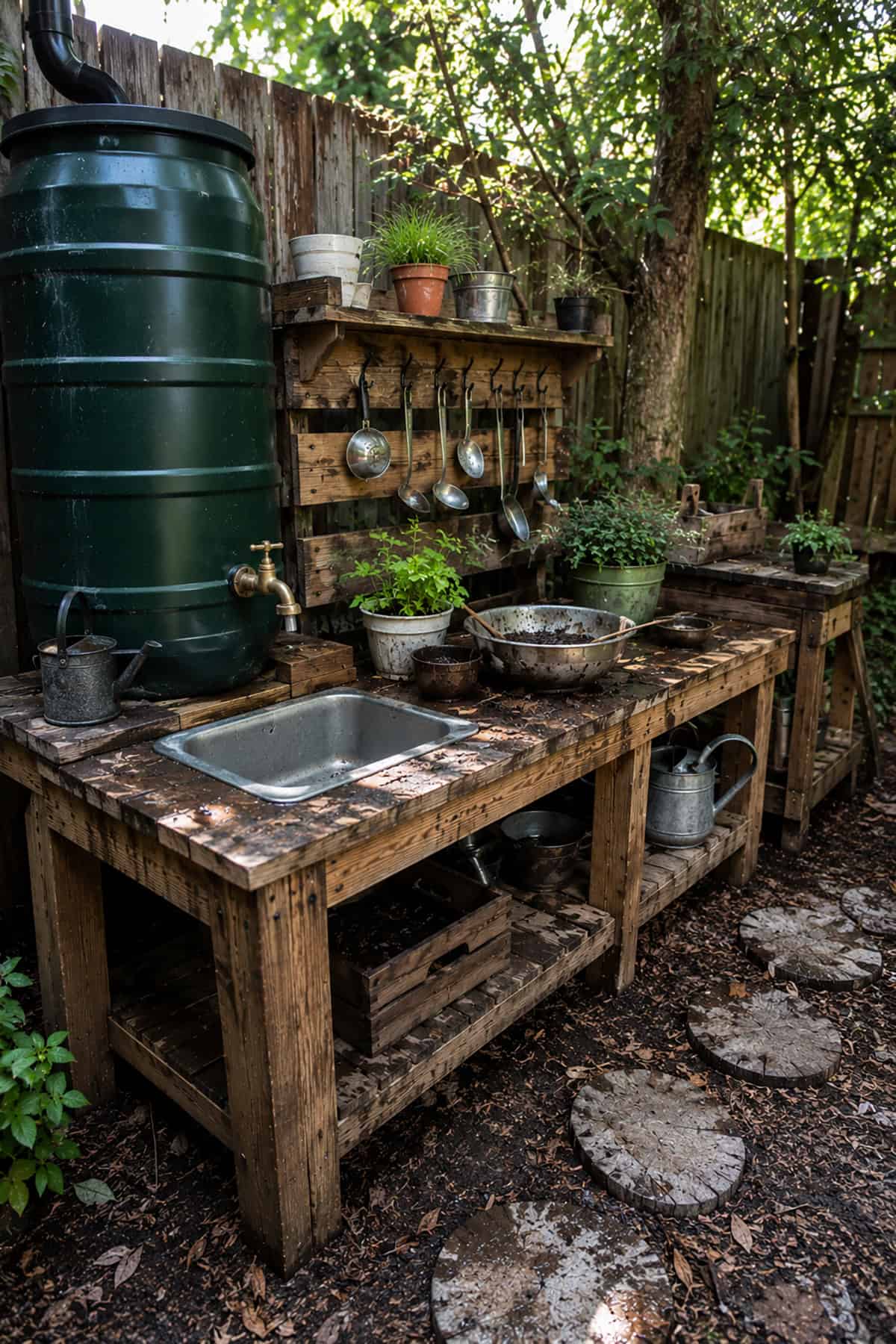 Mud Kitchen With Rain Barrel Water Station