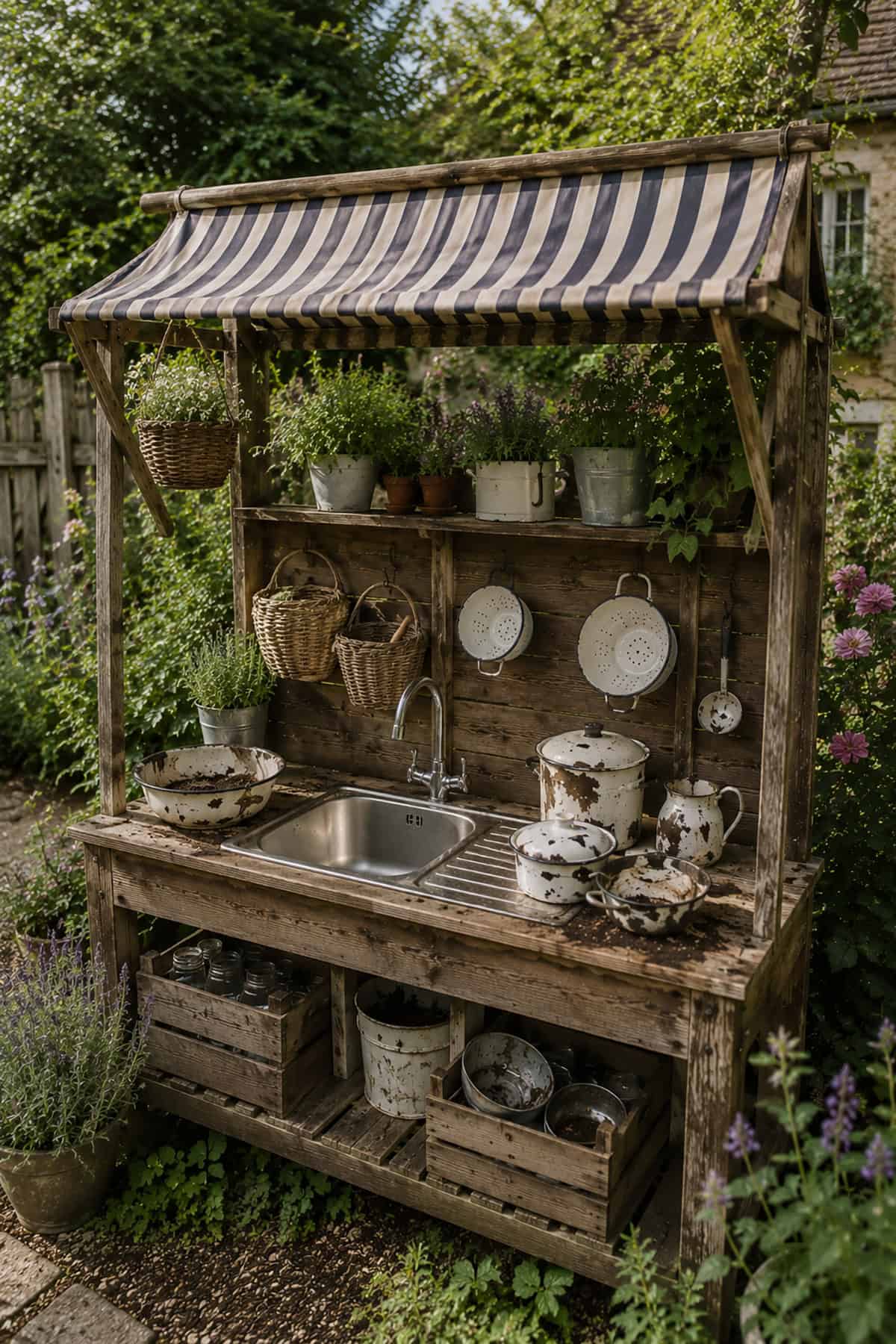 Mud Kitchen With Vintage Market Stall Canopy