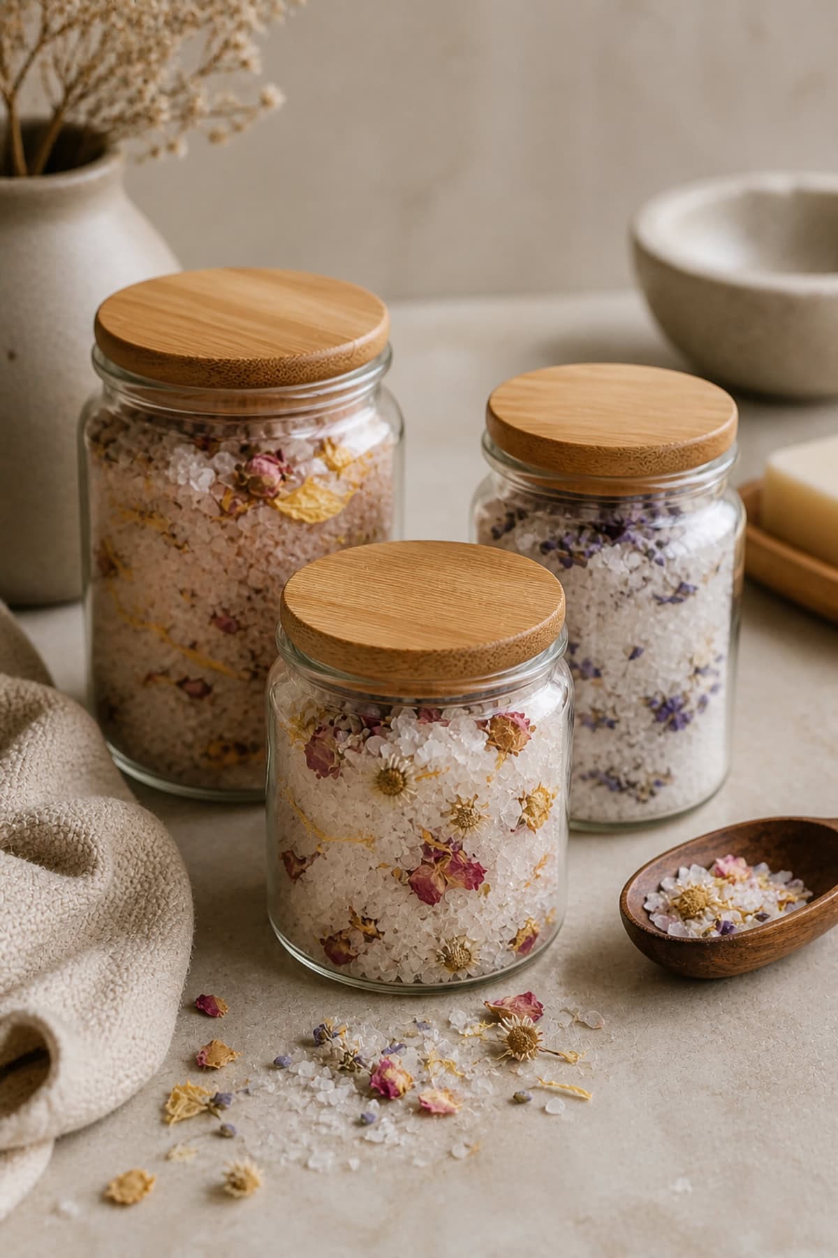 Pressed Flower Bath Salt Jars