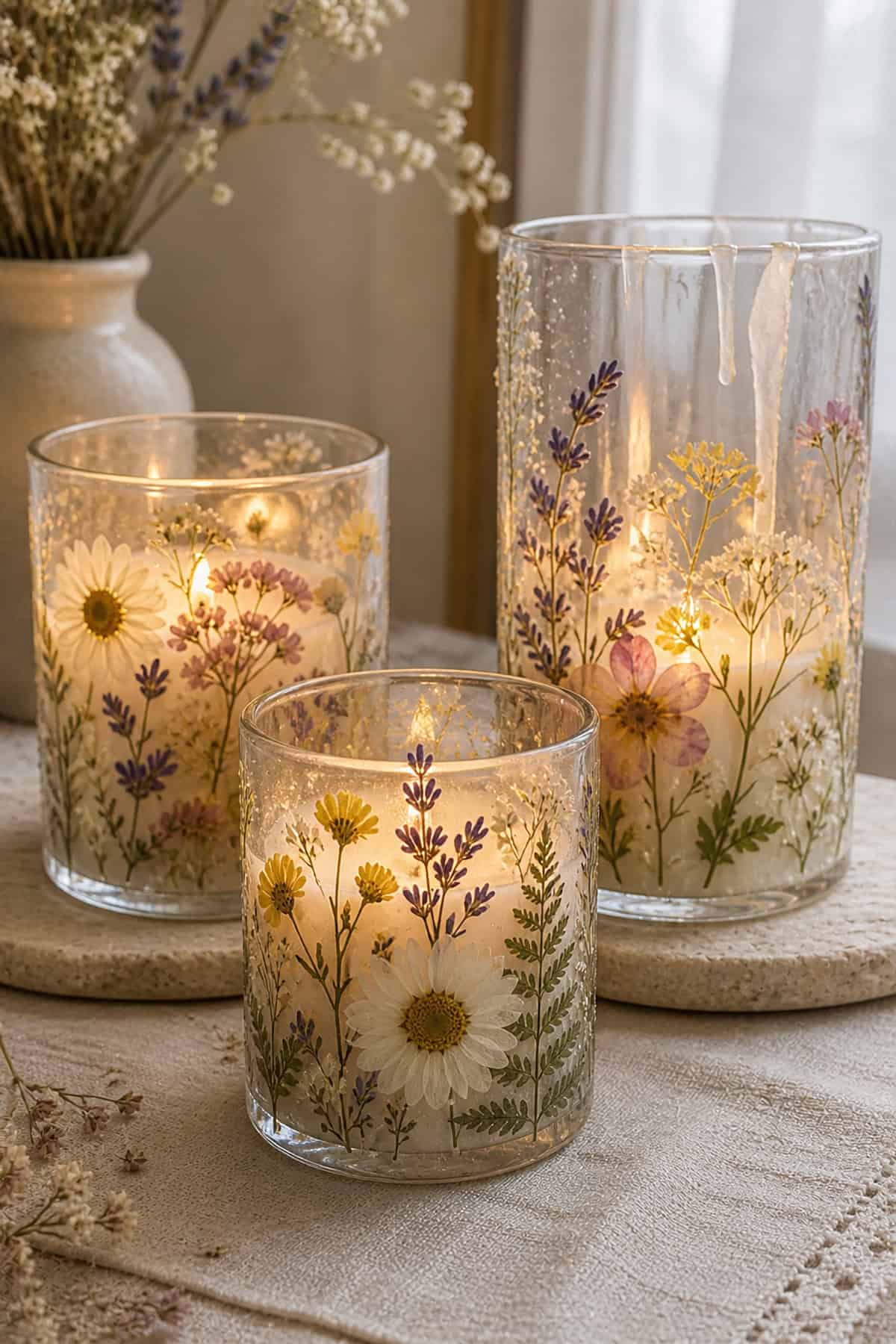 Pressed Flower Candle Holders