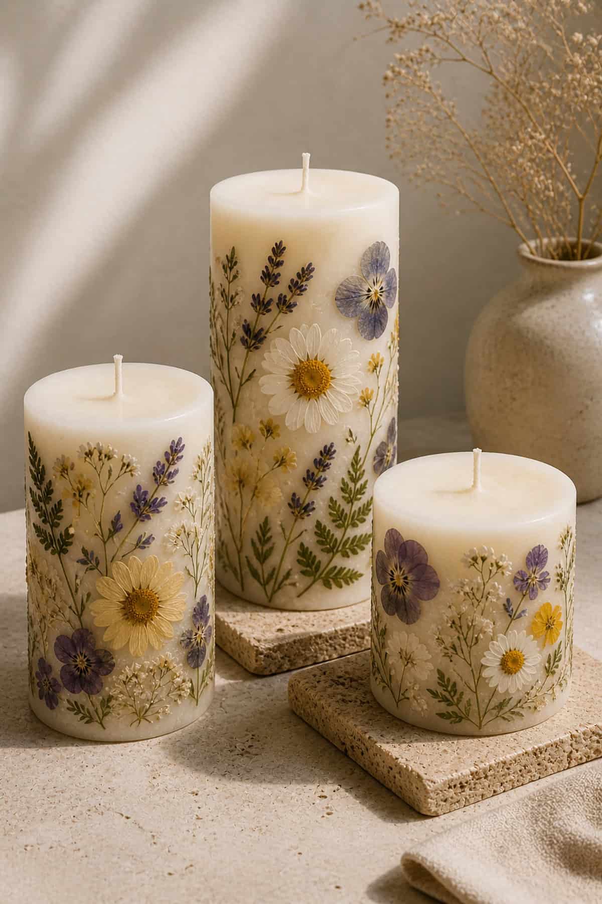 Pressed Flower Coated Candles