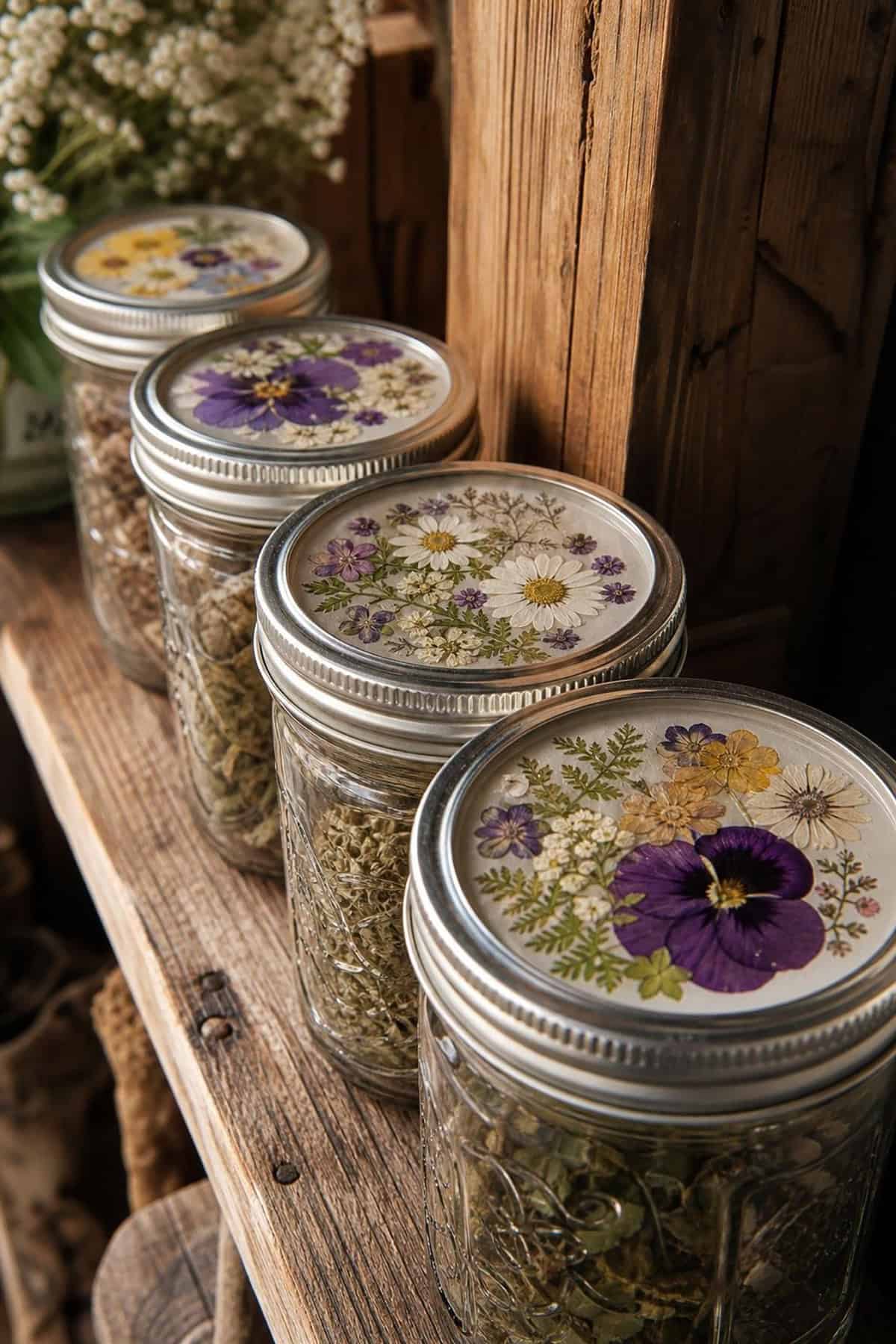 Pressed Flower Mason Jar Lids