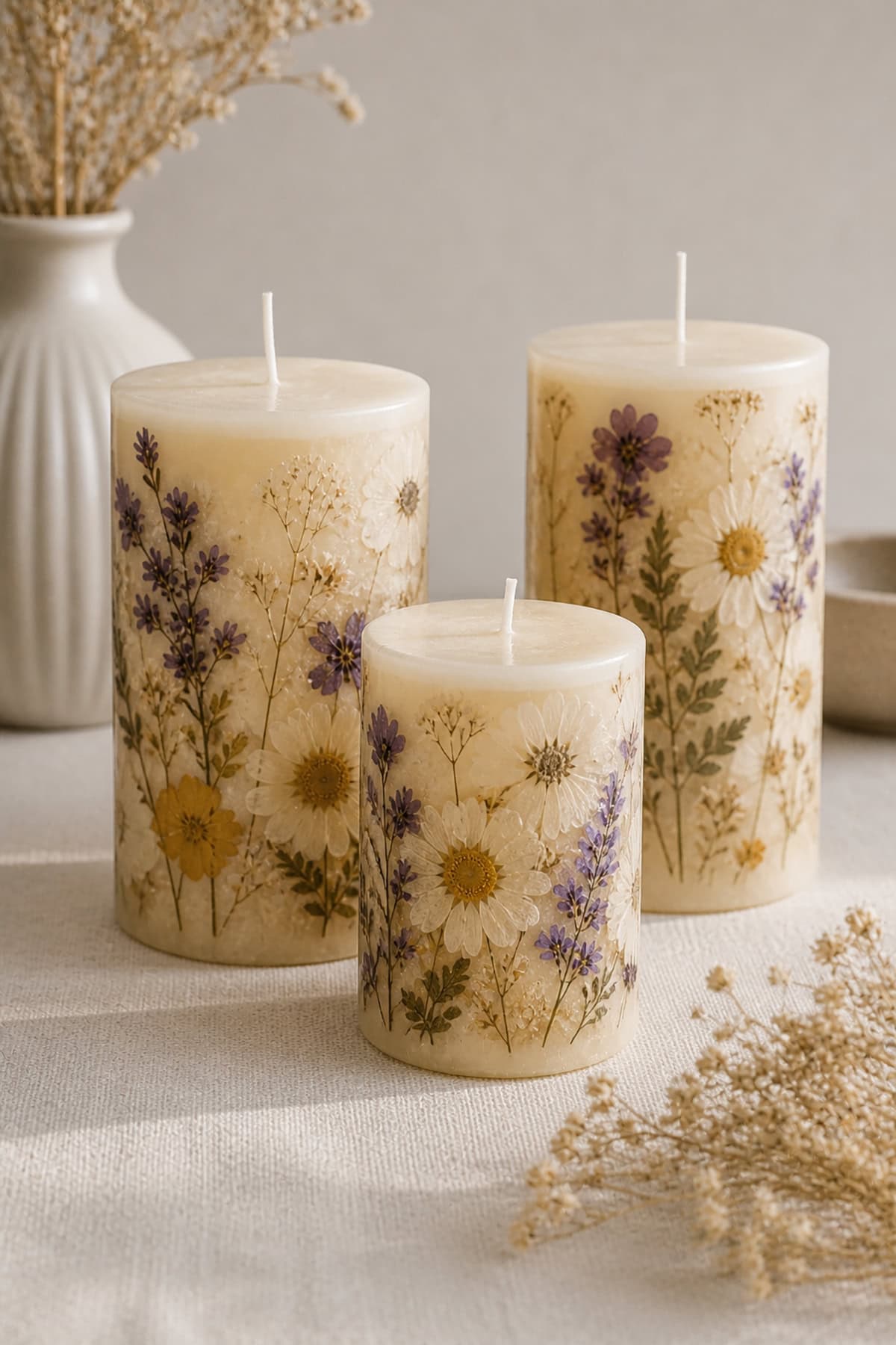 Pressed Flower Pillar Candle Wraps
