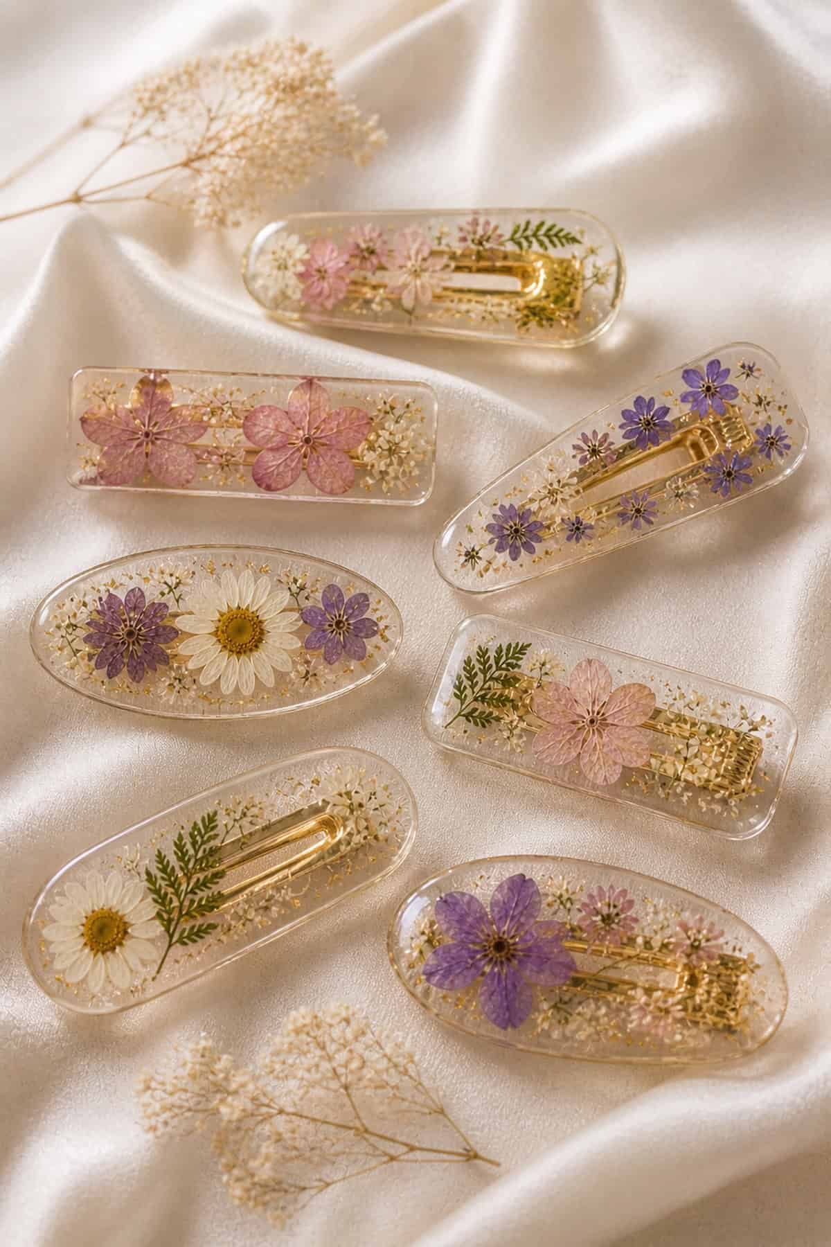 Pressed Flower Resin Hair Clips