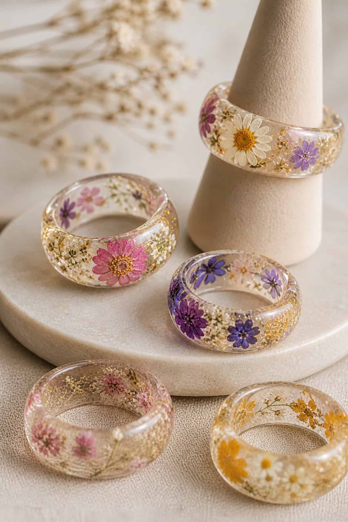 Pressed Flower Resin Rings