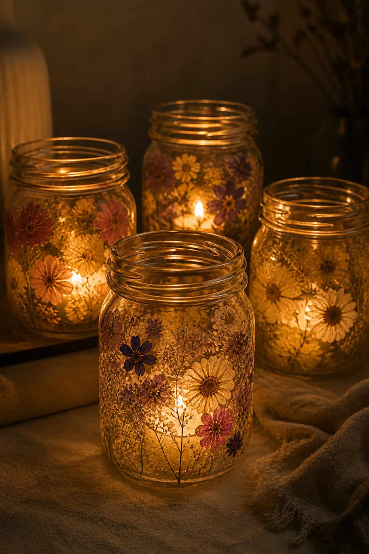 Pressed Flower Tea Light Jars