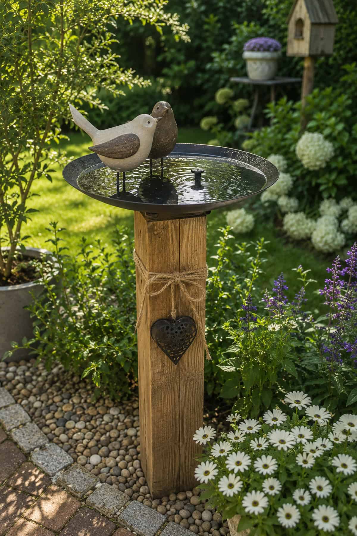 Rustic Wooden Post Bird Bath