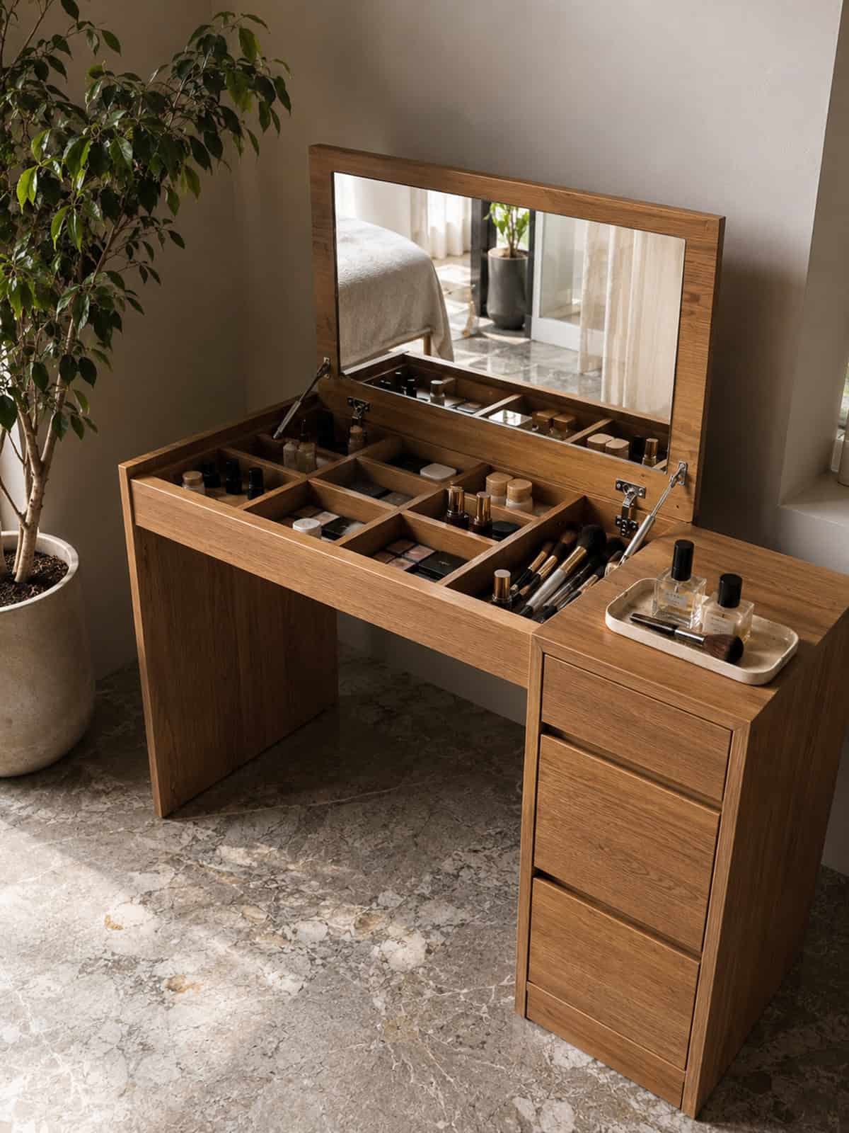 Space Saving Vanity With Built In Storage