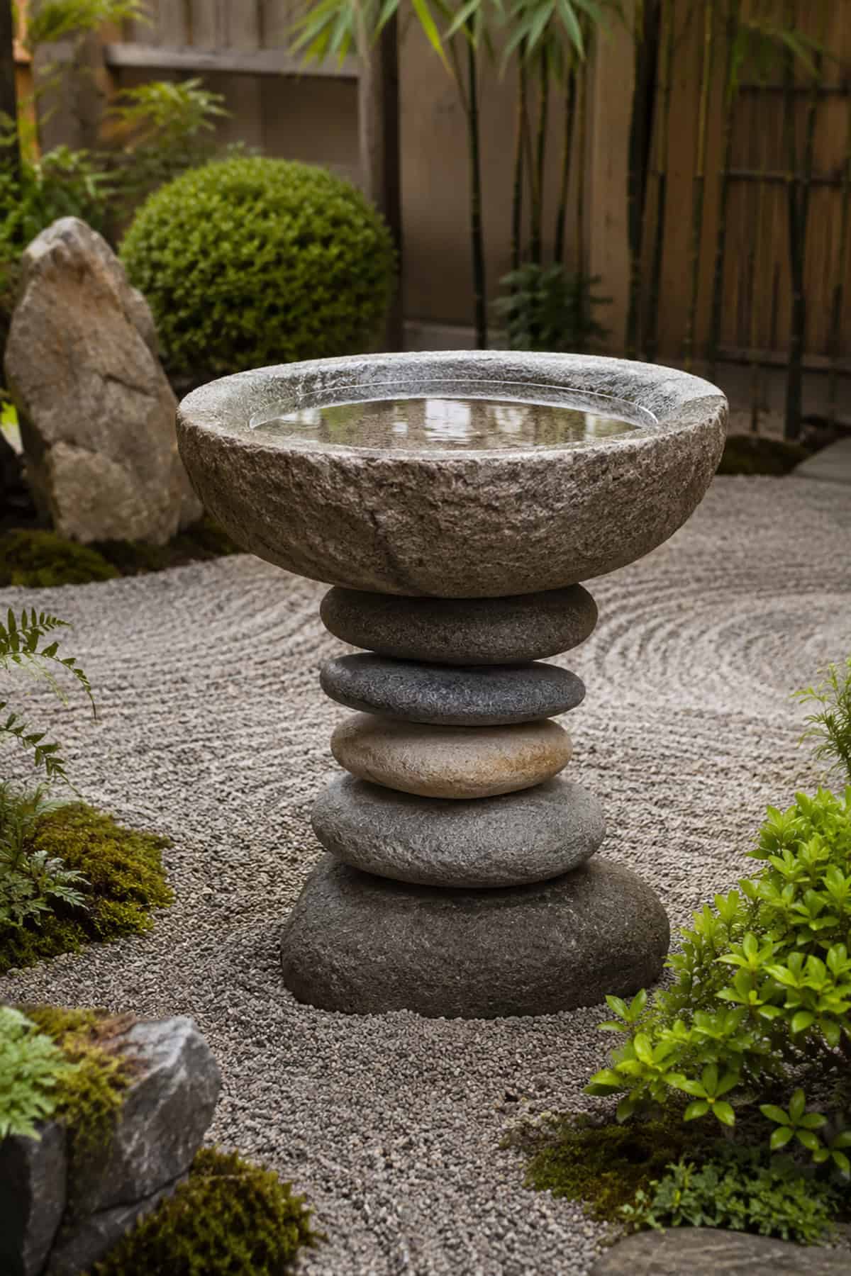 Stone Cairn Bird Bath