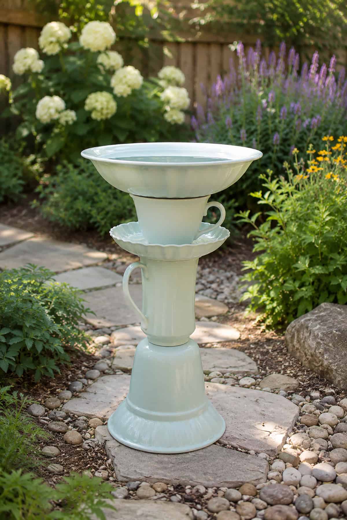 Teacup Bird Bath Tower