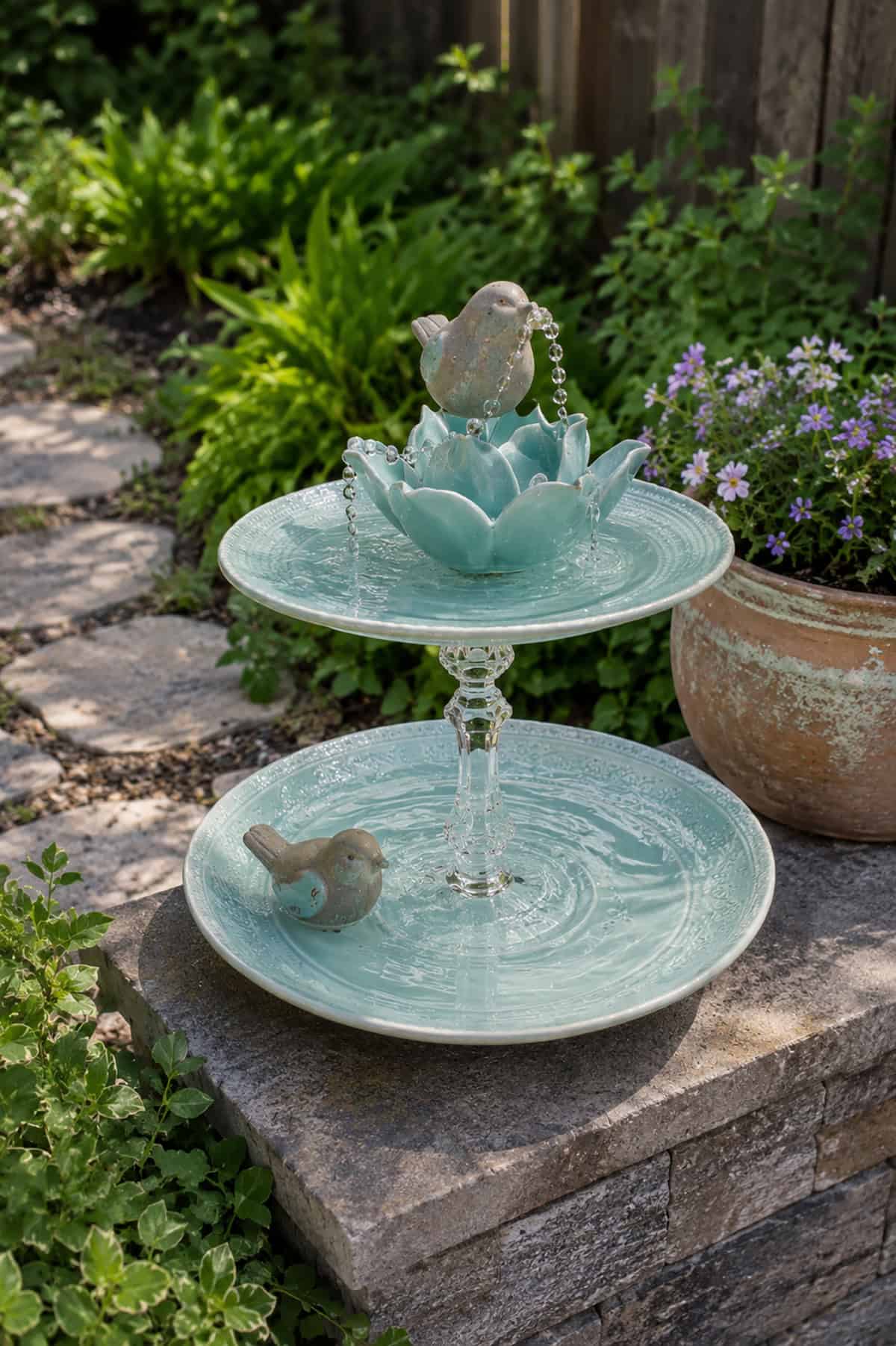 Tiered Glass Fountain Bird Bath
