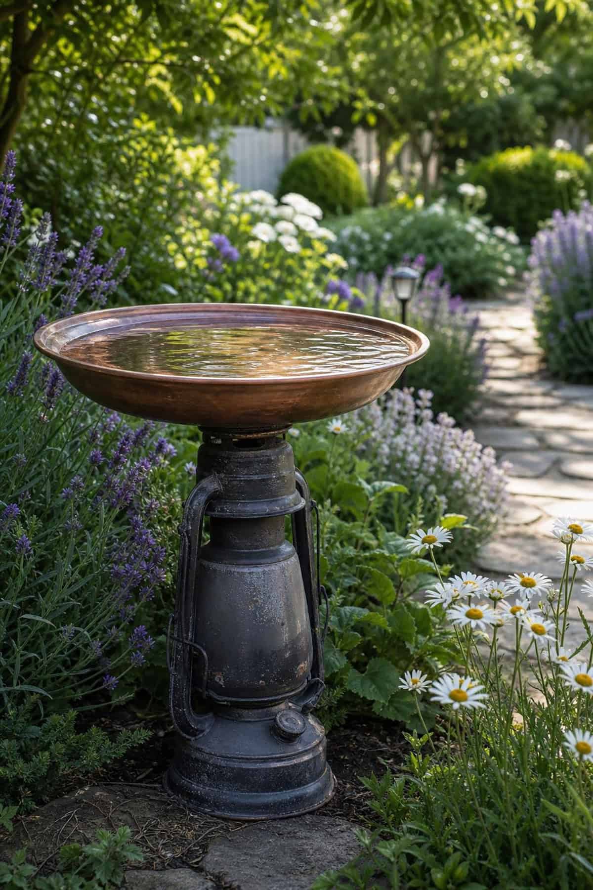 Vintage Lantern Base Bird Bath