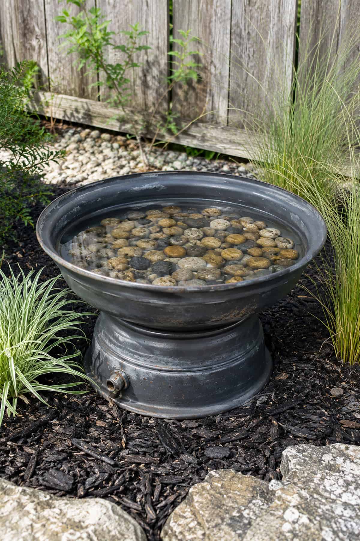 Vintage Tire Rim Bird Bath