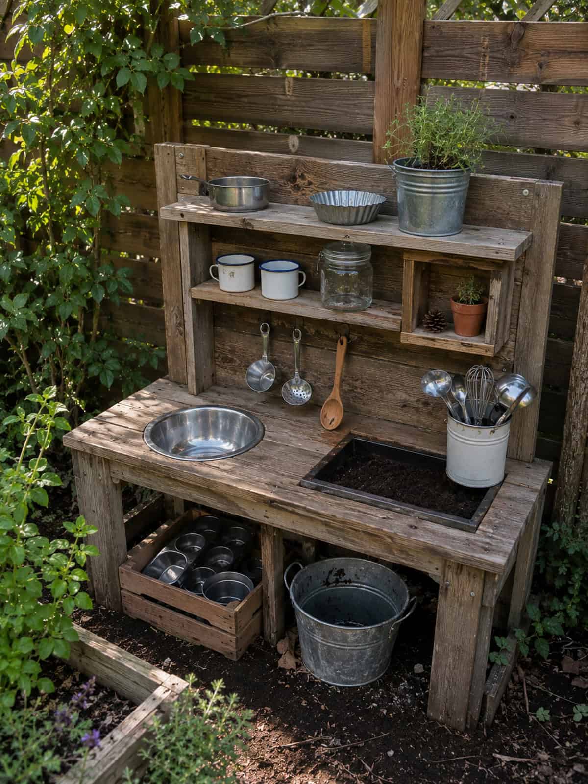 Weathered Timber Mud Kitchen With Potting Area