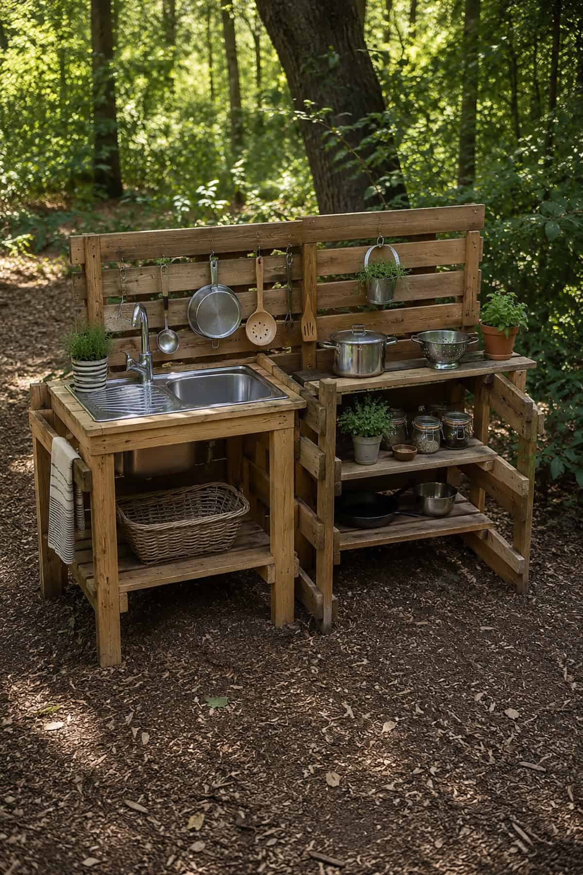 Woodland Mud Kitchen With Side Storage Rack