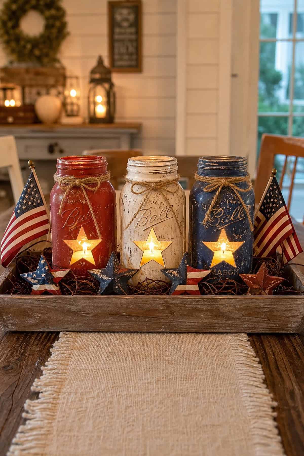 Americana Mason Jar Lantern Trio