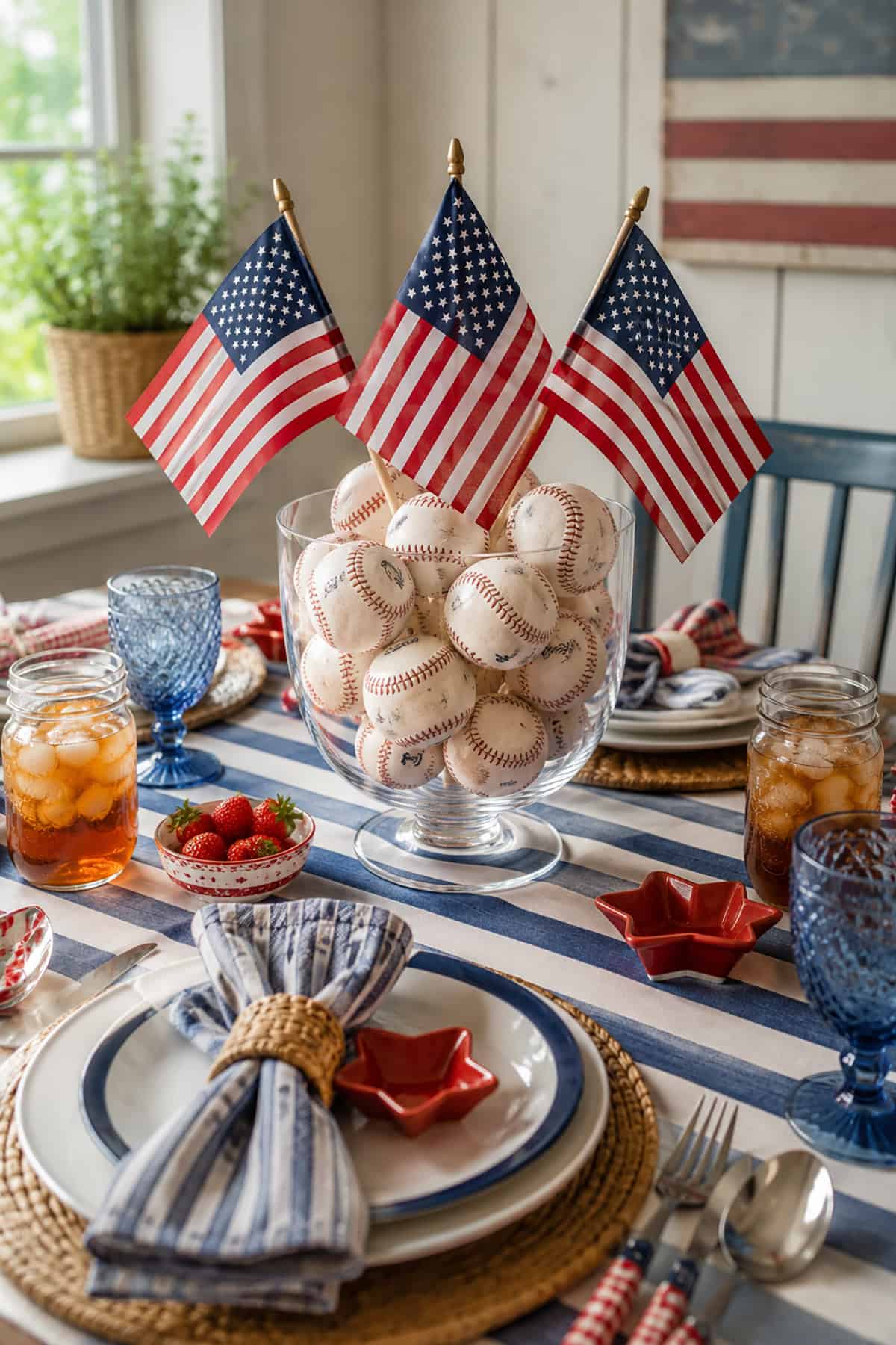 Baseball Bowl Patriotic Centerpiece