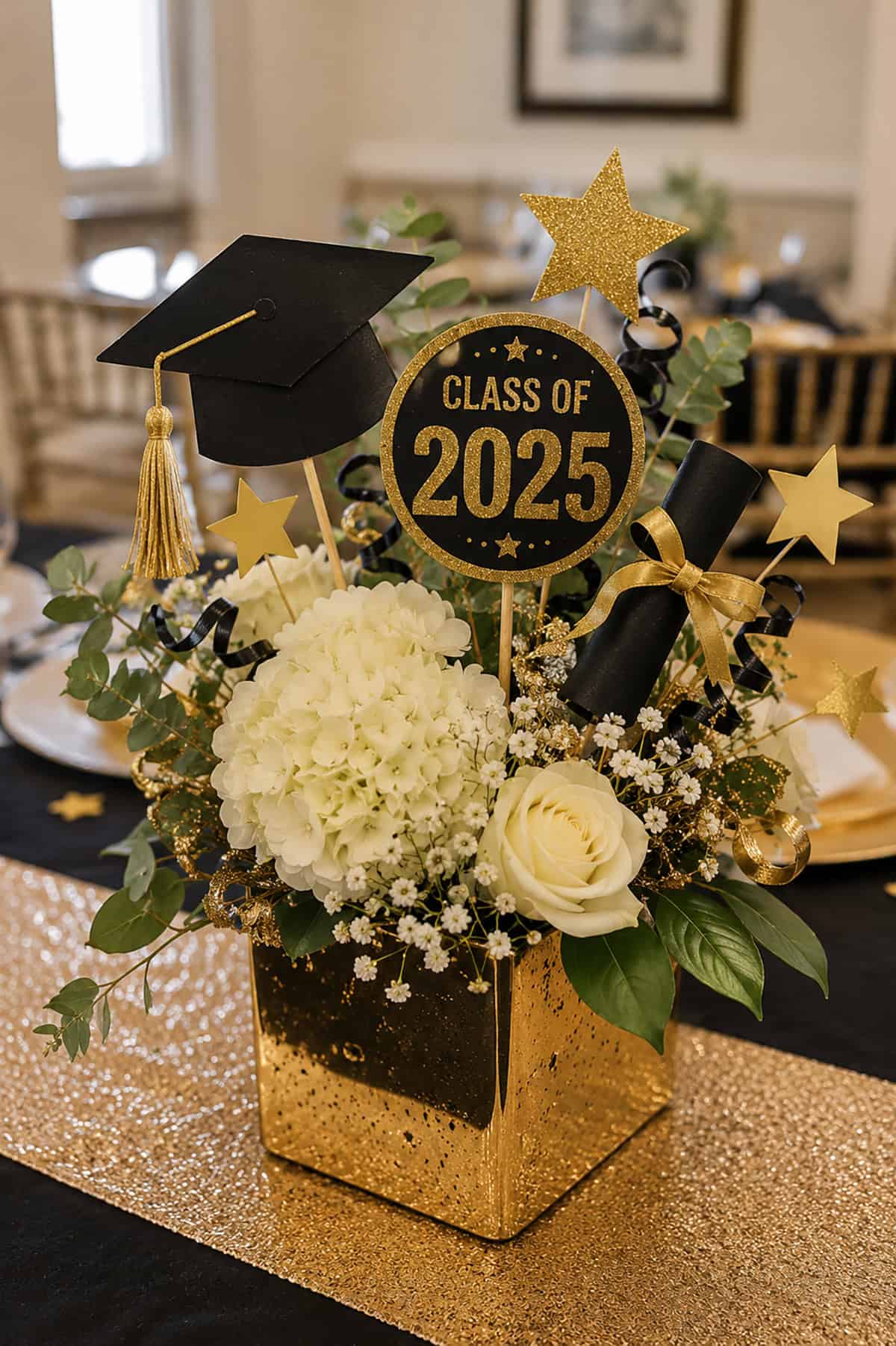 Black, White And Gold Graduation Display
