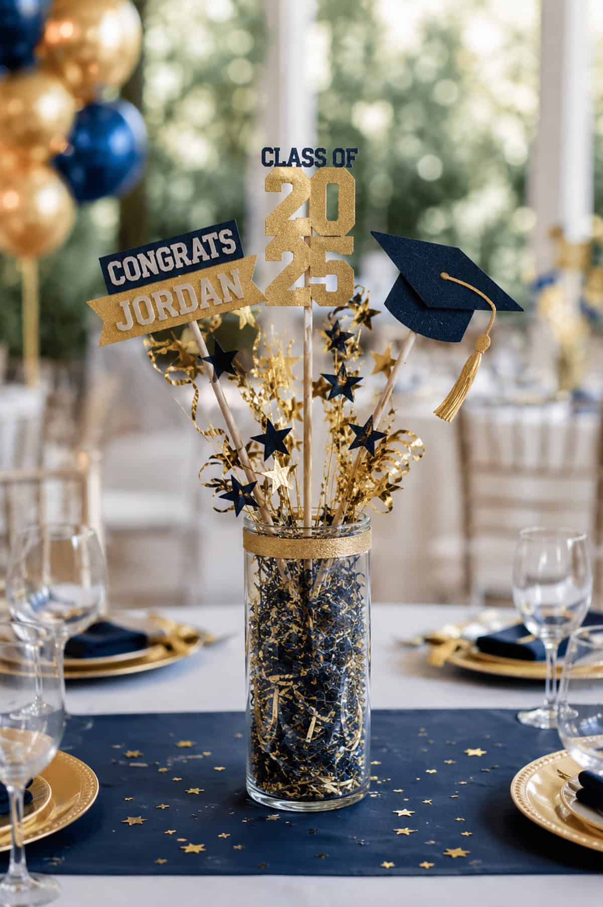 Blue And Gold Graduation Arrangement