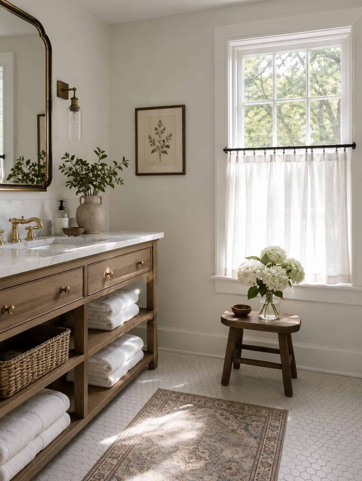 Brass Fixtures And Wood Vanity